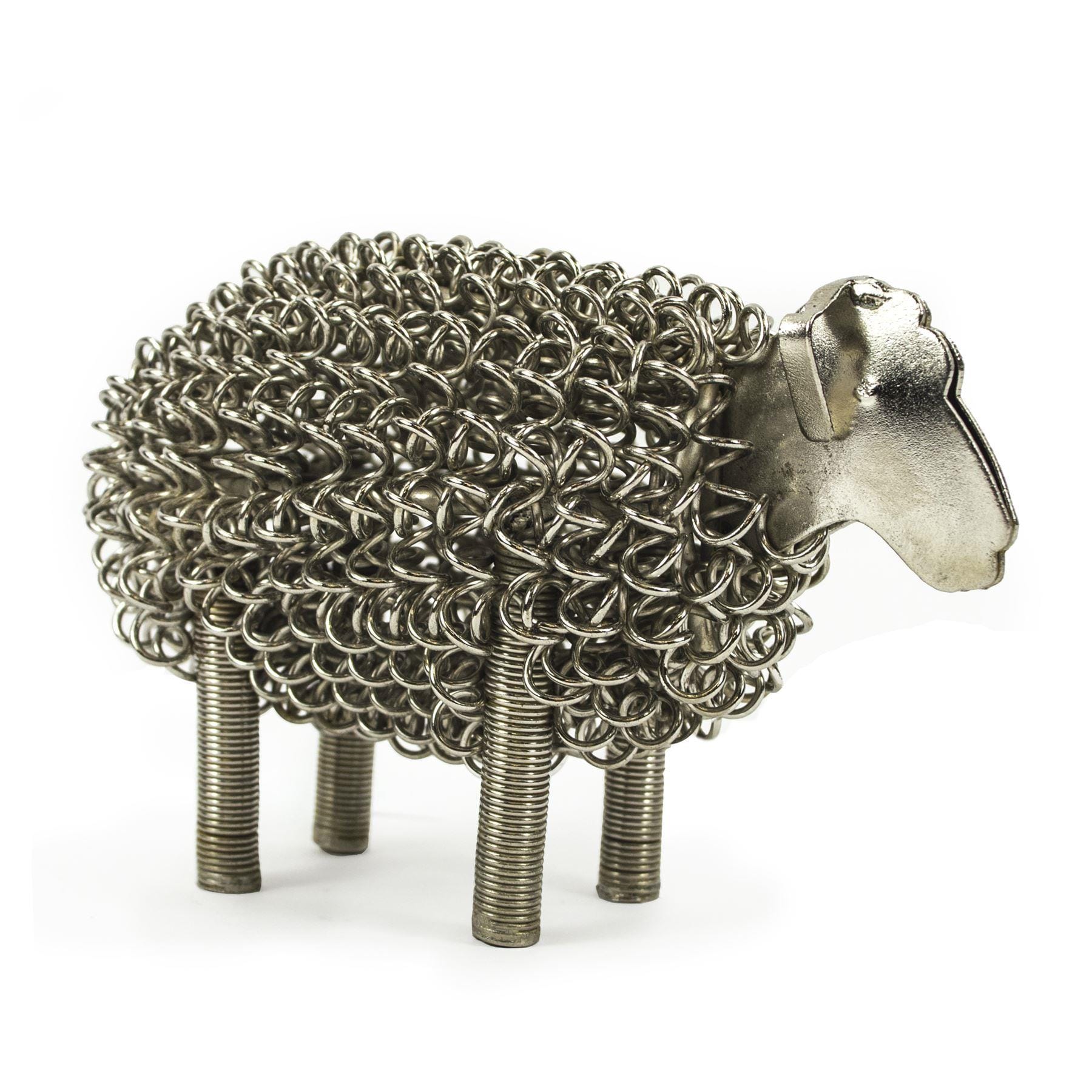 Twisted Stainless Steel Wire Sheep in a Polished Silver Finish