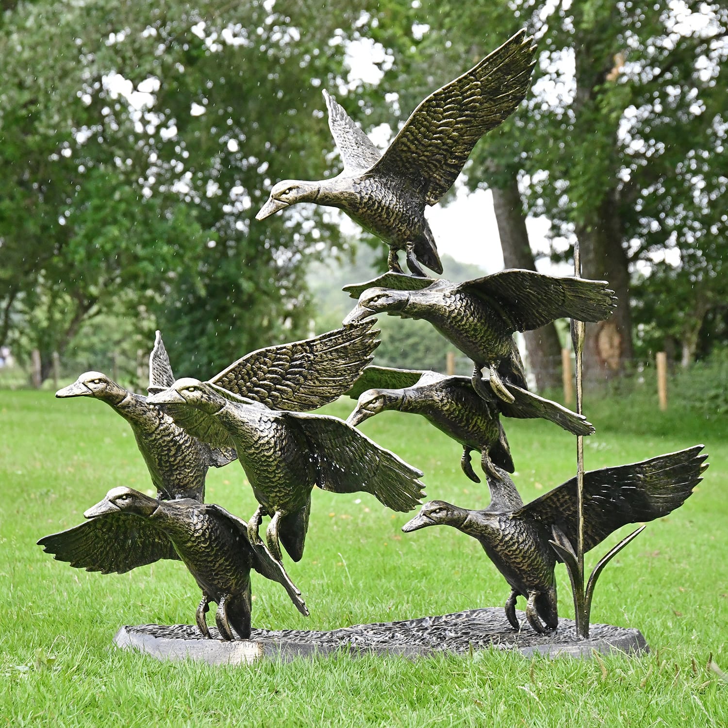 Cast Aluminium Flying Ducks Garden Sculpture