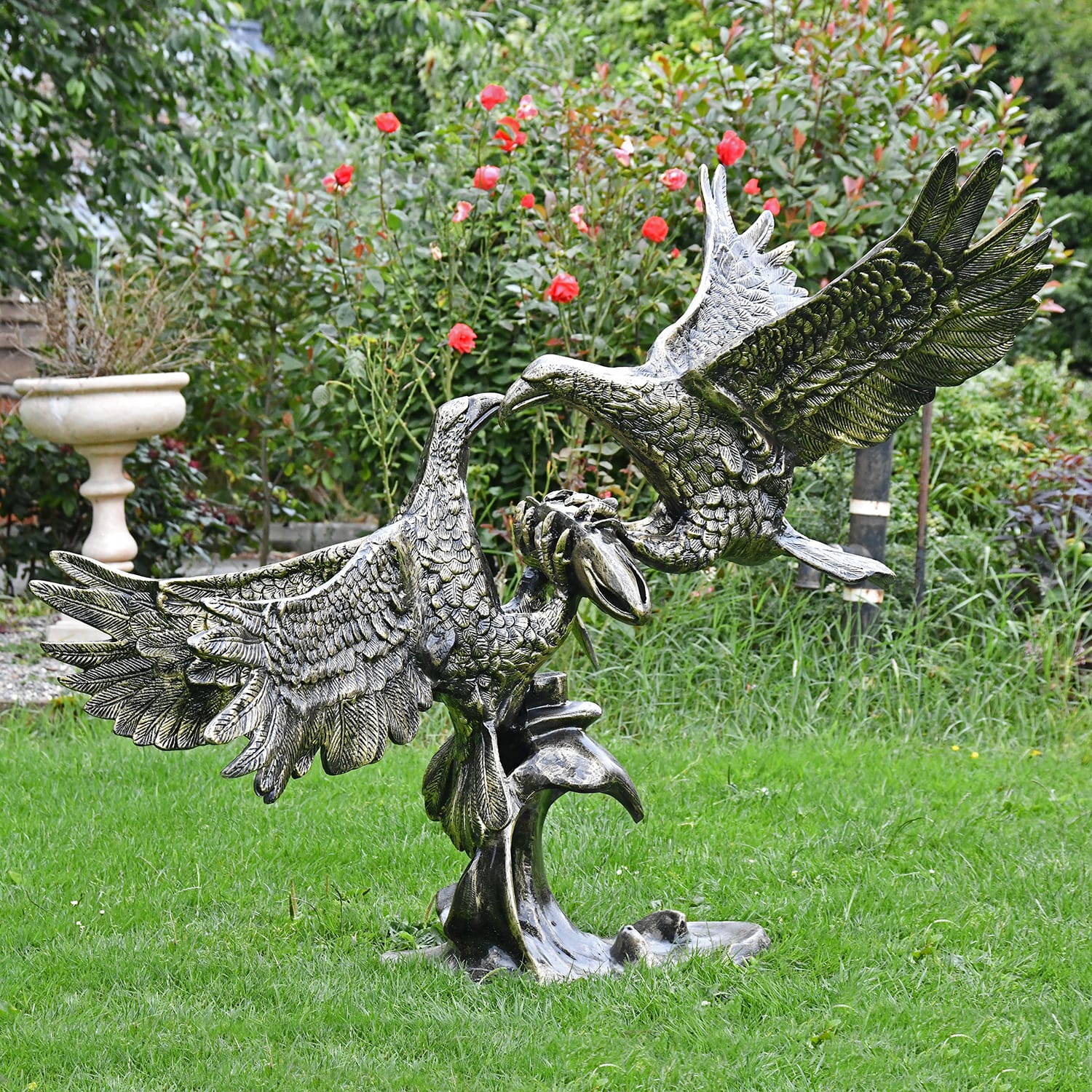 Cast Aluminium Battling Eagles Garden Sculpture