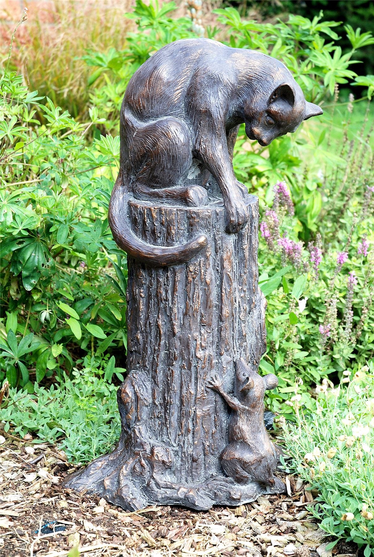 Traditional Cat and Mouse Garden Sculpture