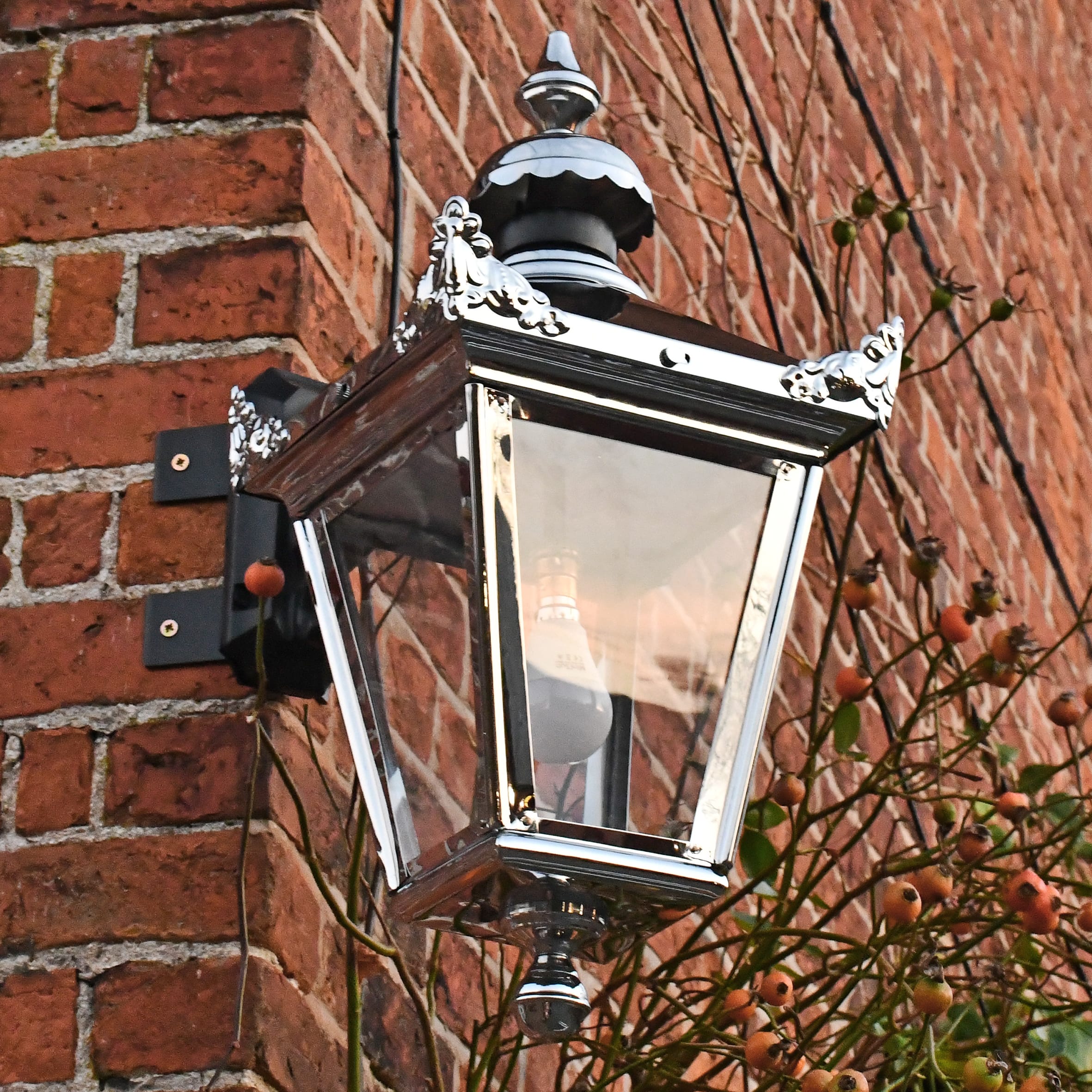 Traditional Bright Chrome Victorian Top Fix Wall Lantern With Corner Bracke…