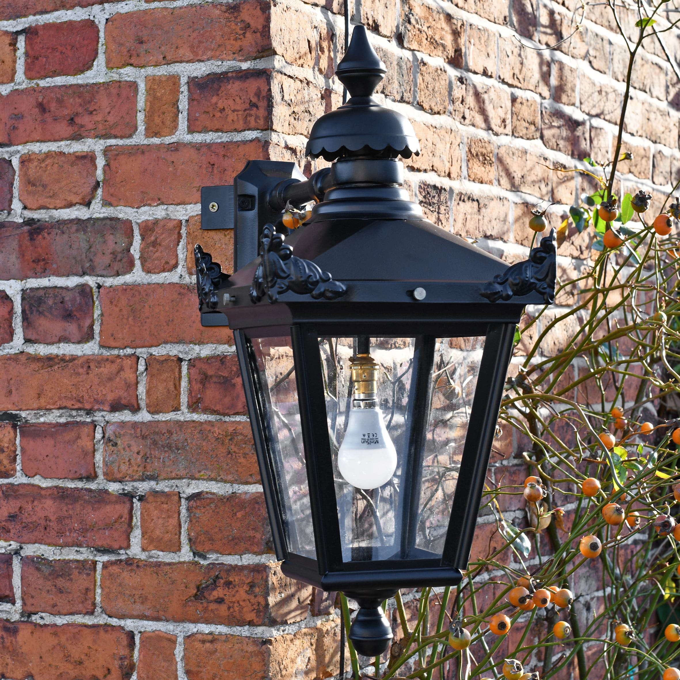 Traditional Black Victorian Top Fix Wall Lantern With Corner Bracket