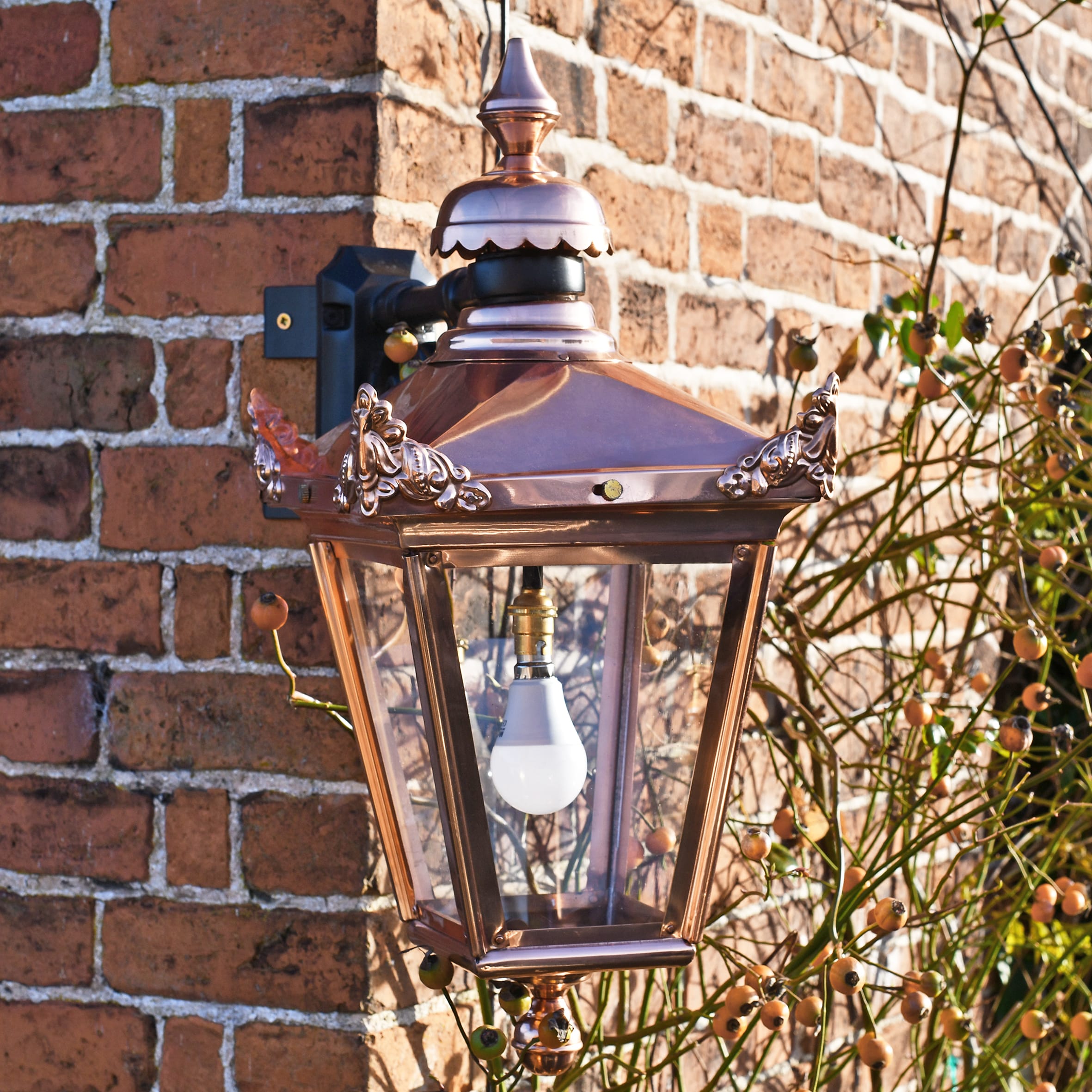 Traditional Large Copper Victorian Top Fix Wall Lantern With Corner Bracket