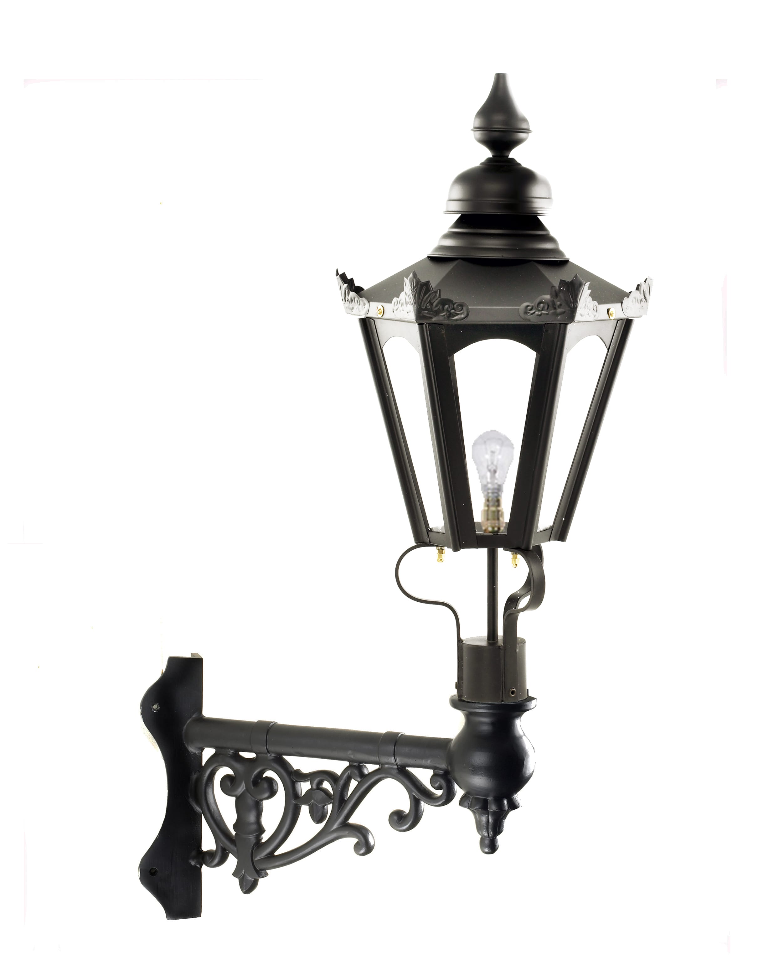 Black Hexagonal Lantern on Capella Corner Bracket