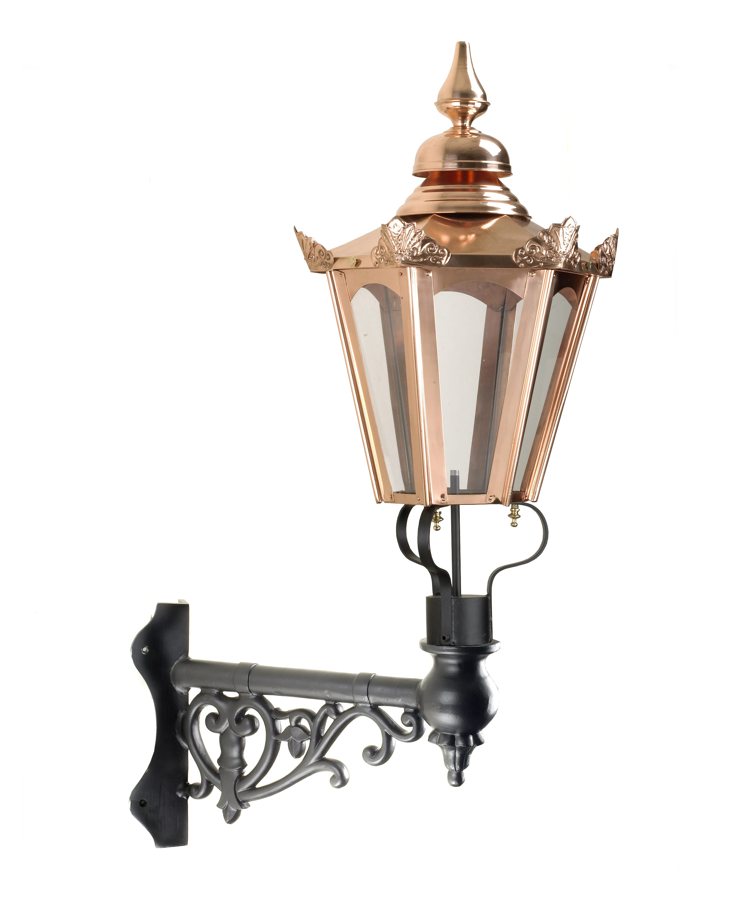 Copper Hexagonal Lantern on Capella Corner Bracket