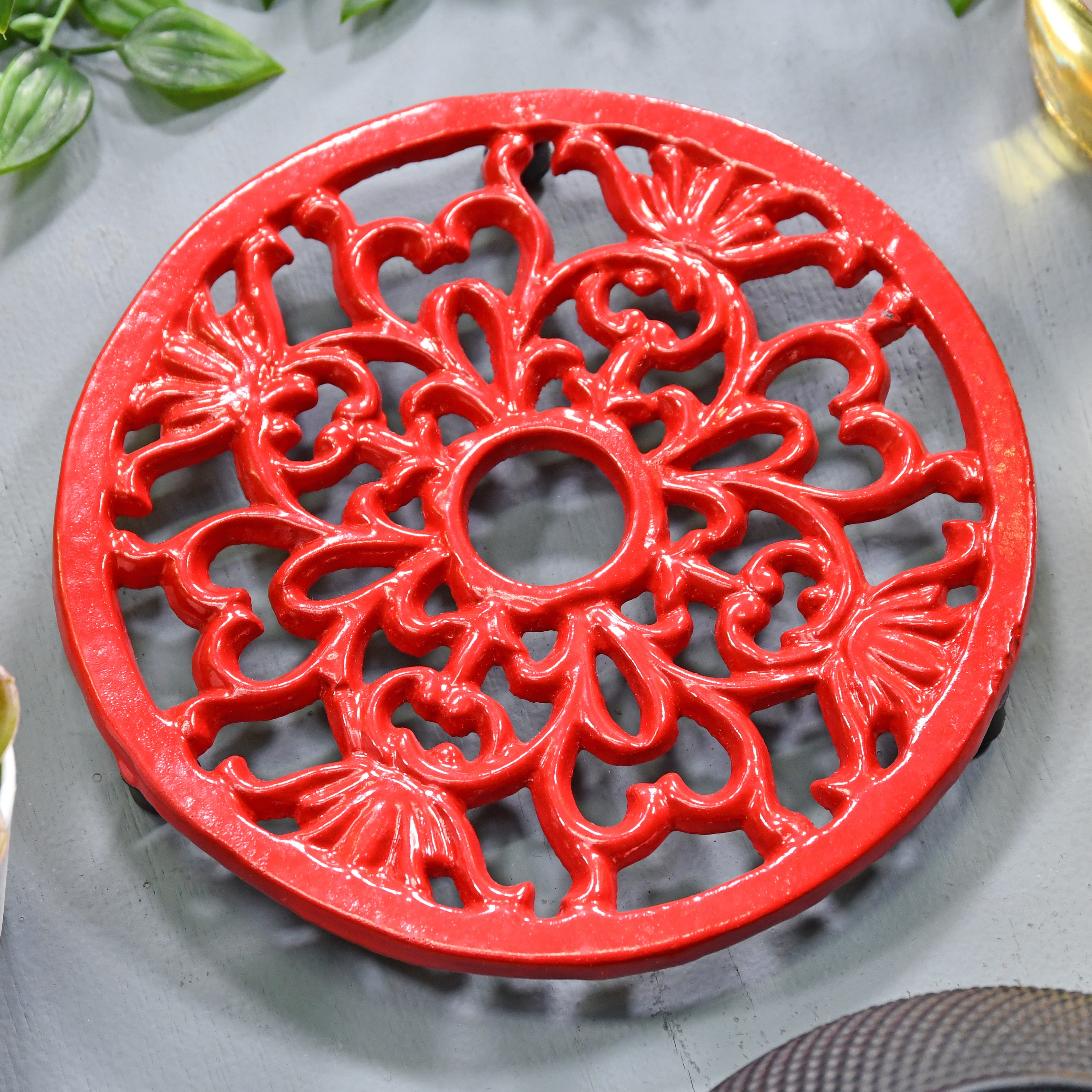Red Round Cast Iron Trivet