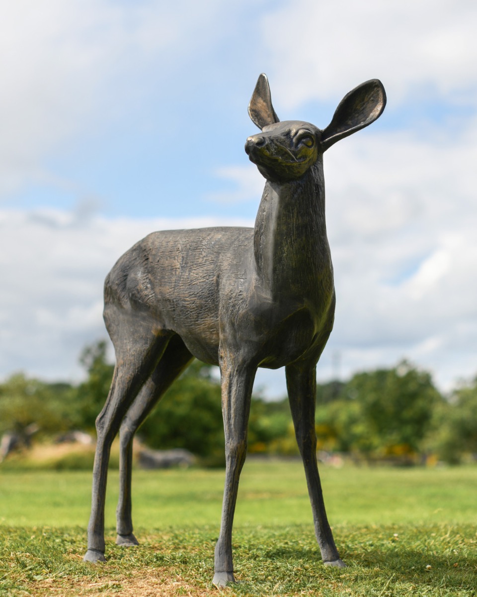 "Rue" Bronze Standing Doe Sculpture