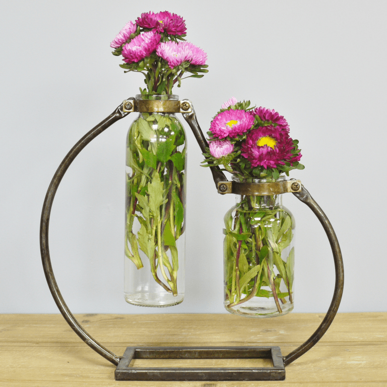 Industrial Glass and Metal Flower Vase