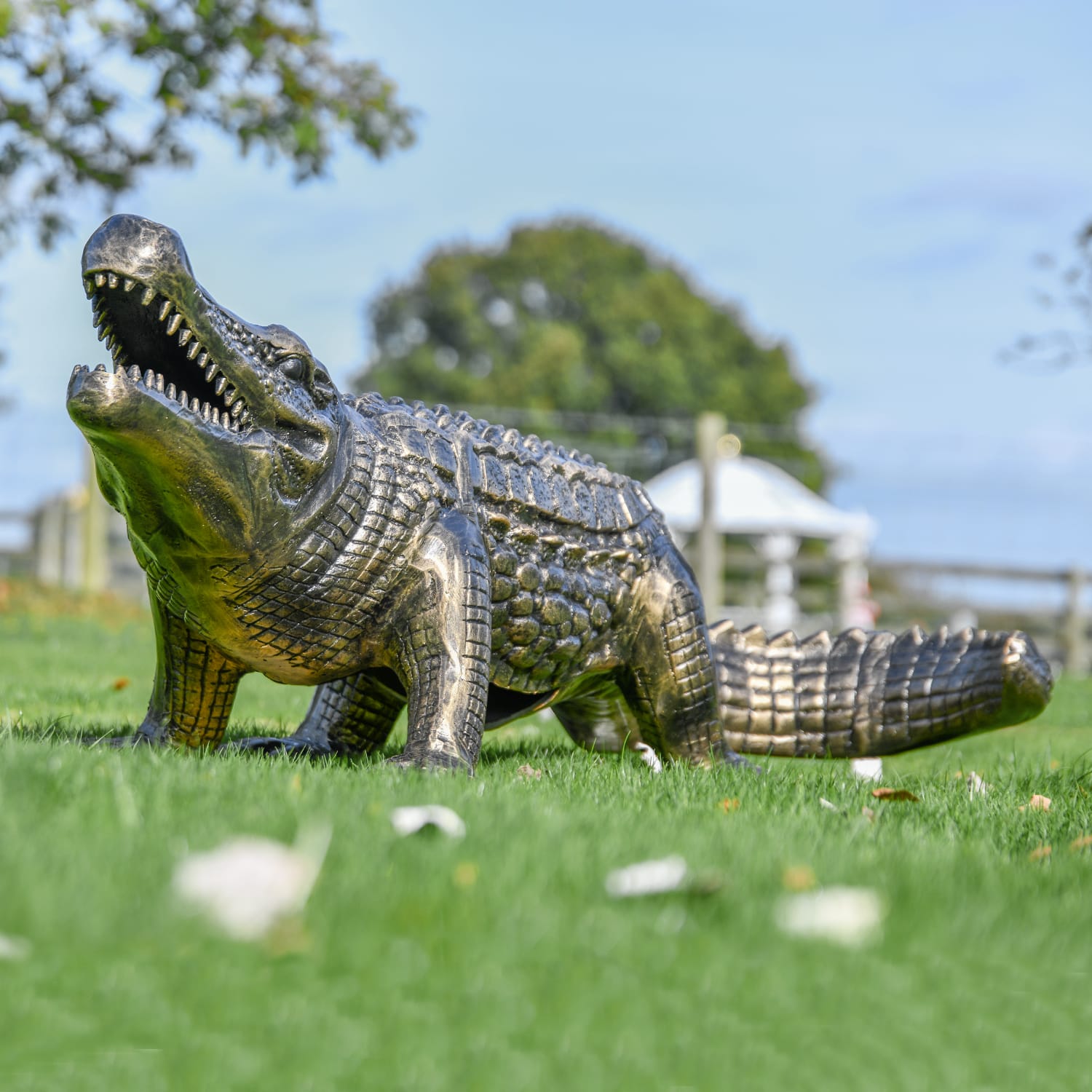Cast Aluminium Life Size Crocodile Garden Sculpture