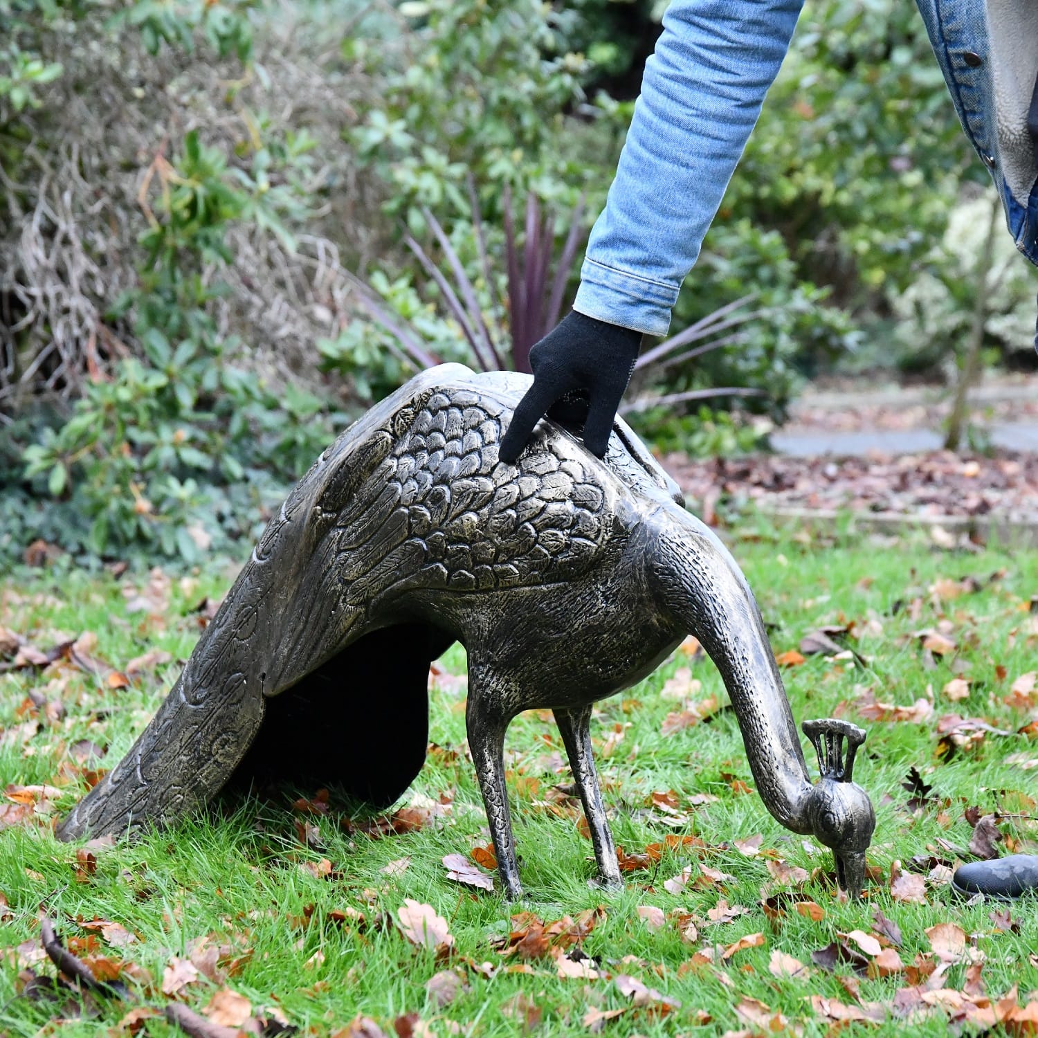 Cast Aluminium Peacock Garden Sculpture (Head Down)