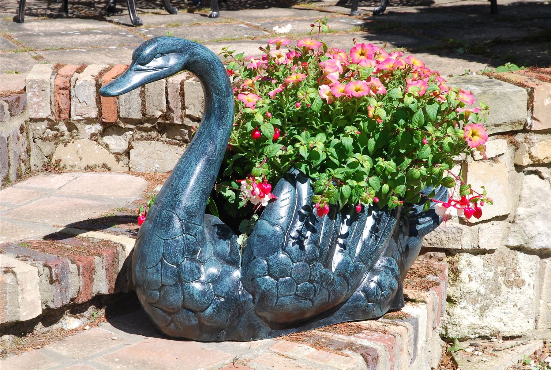 Cast Aluminium Swan Flower Planter - Verdigris