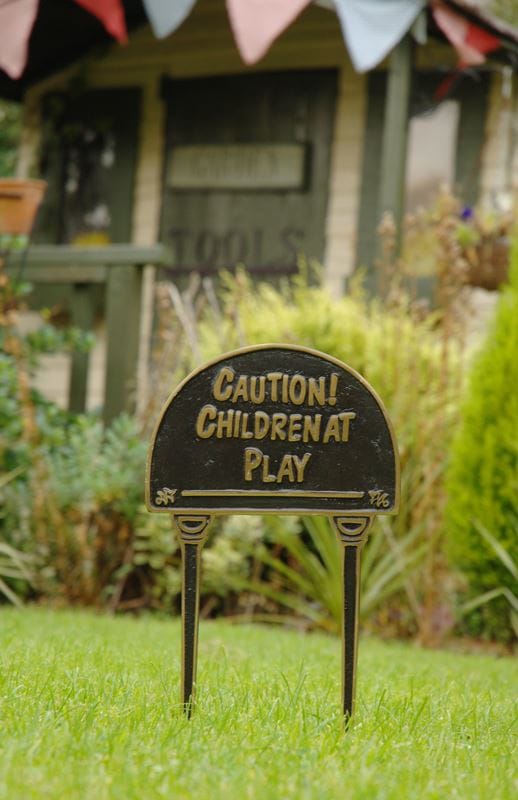 Solid Black & Brass Lawn Sign - Caution! Children at Play