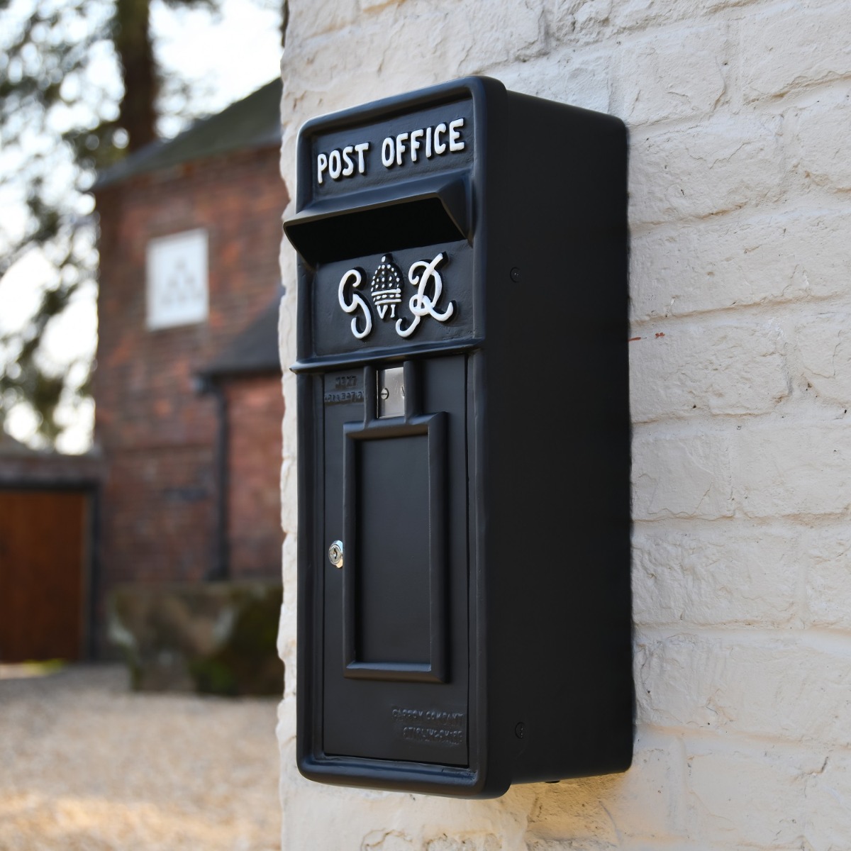 Traditional Slim King George Post Box - Black & White