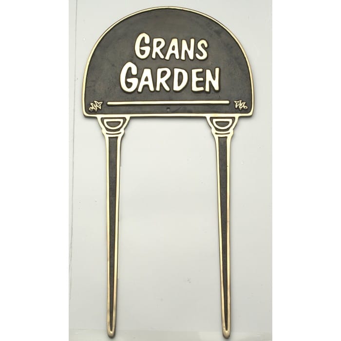 Solid Black & Brass Lawn Sign - Gran's Garden