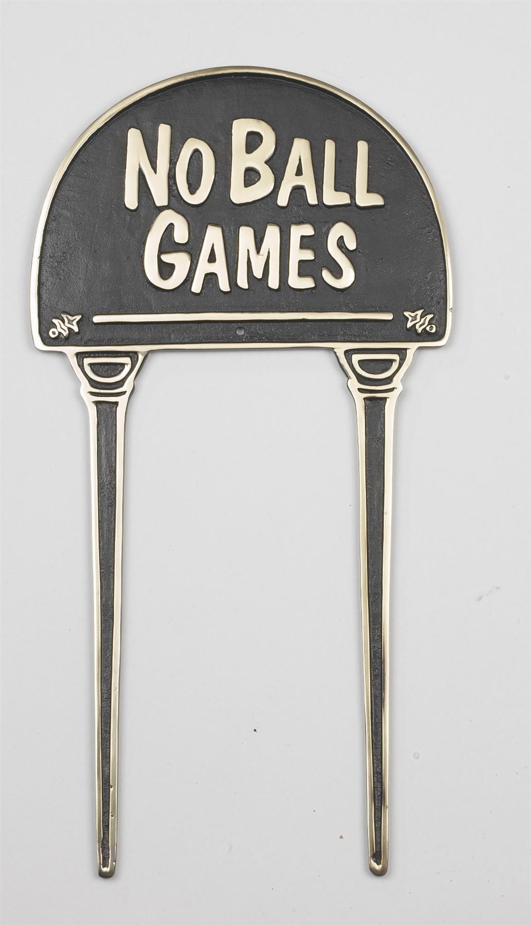 Solid Black & Brass Lawn Sign - No Ball Games