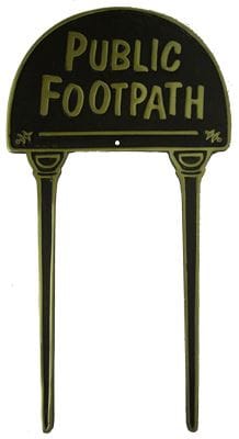 Solid Black & Brass Lawn Sign - Public Footpath