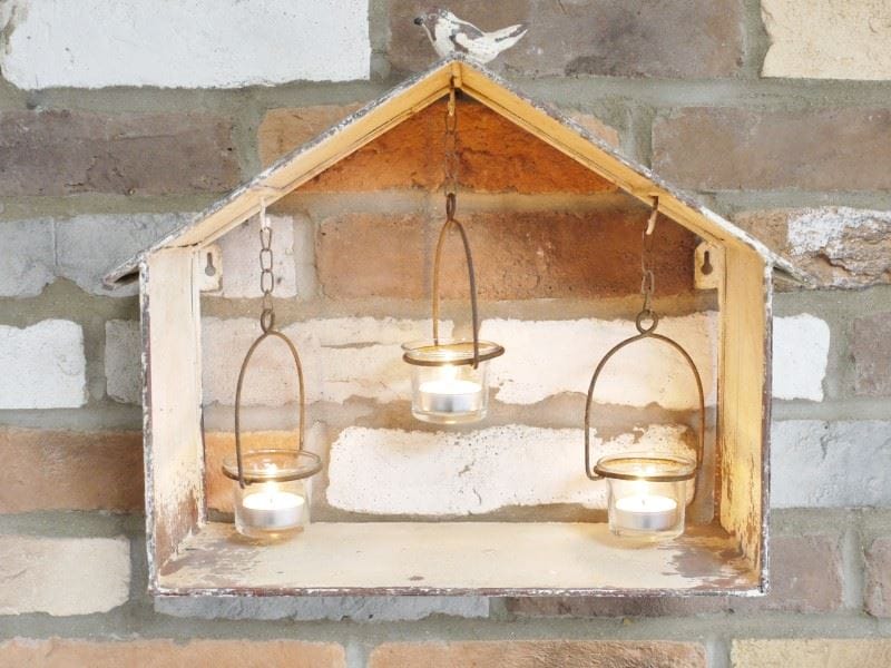 Rustic Metal Wall Mounted Birdhouse Tealight Holder