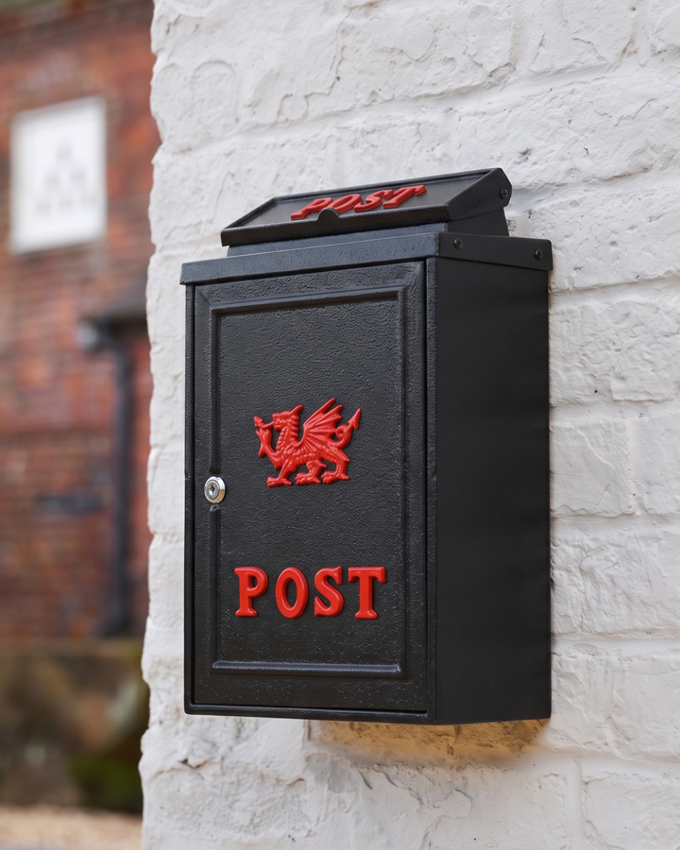 Black and Red Welsh Dragon Post Box