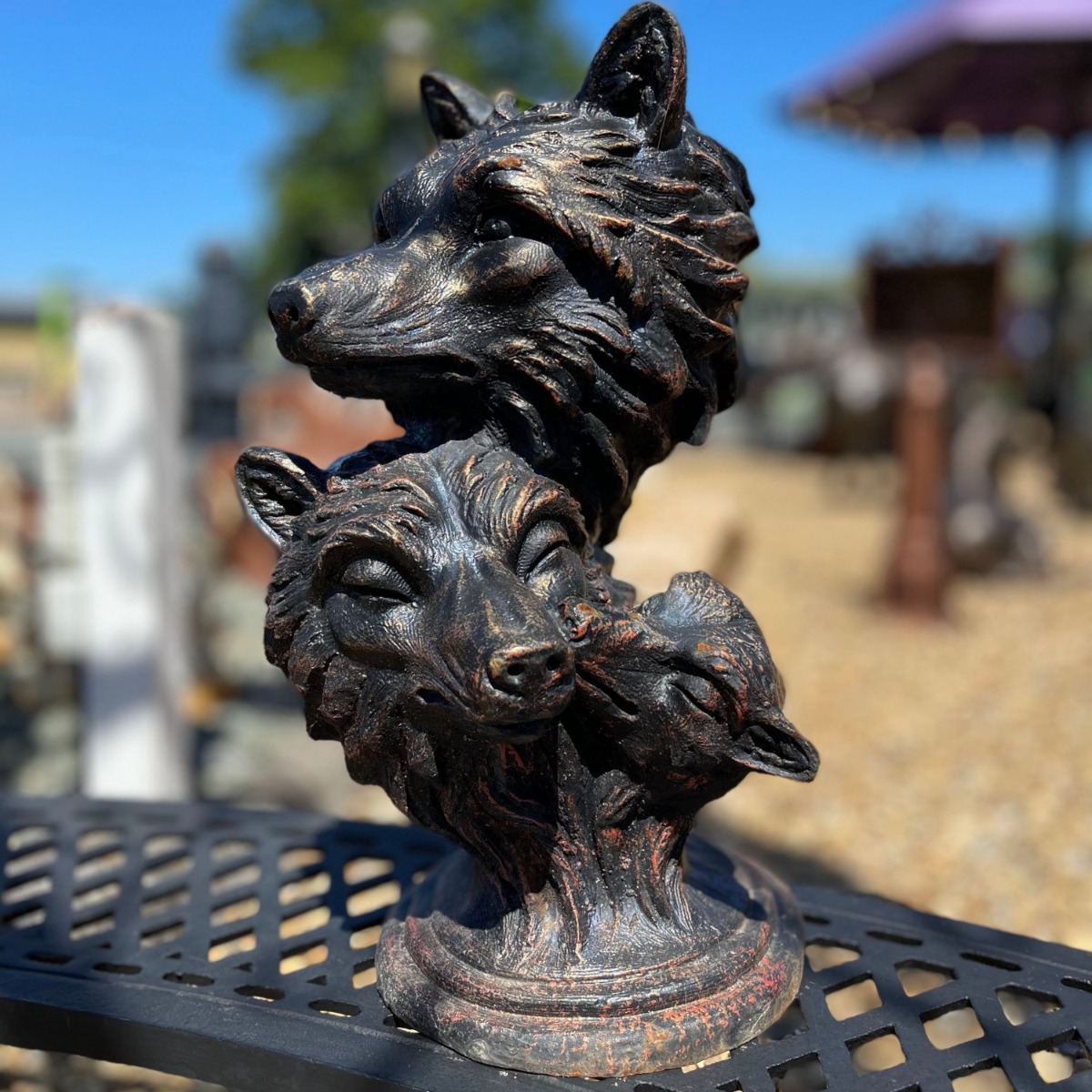 Cast Iron Wolf Pack Head Sculpture