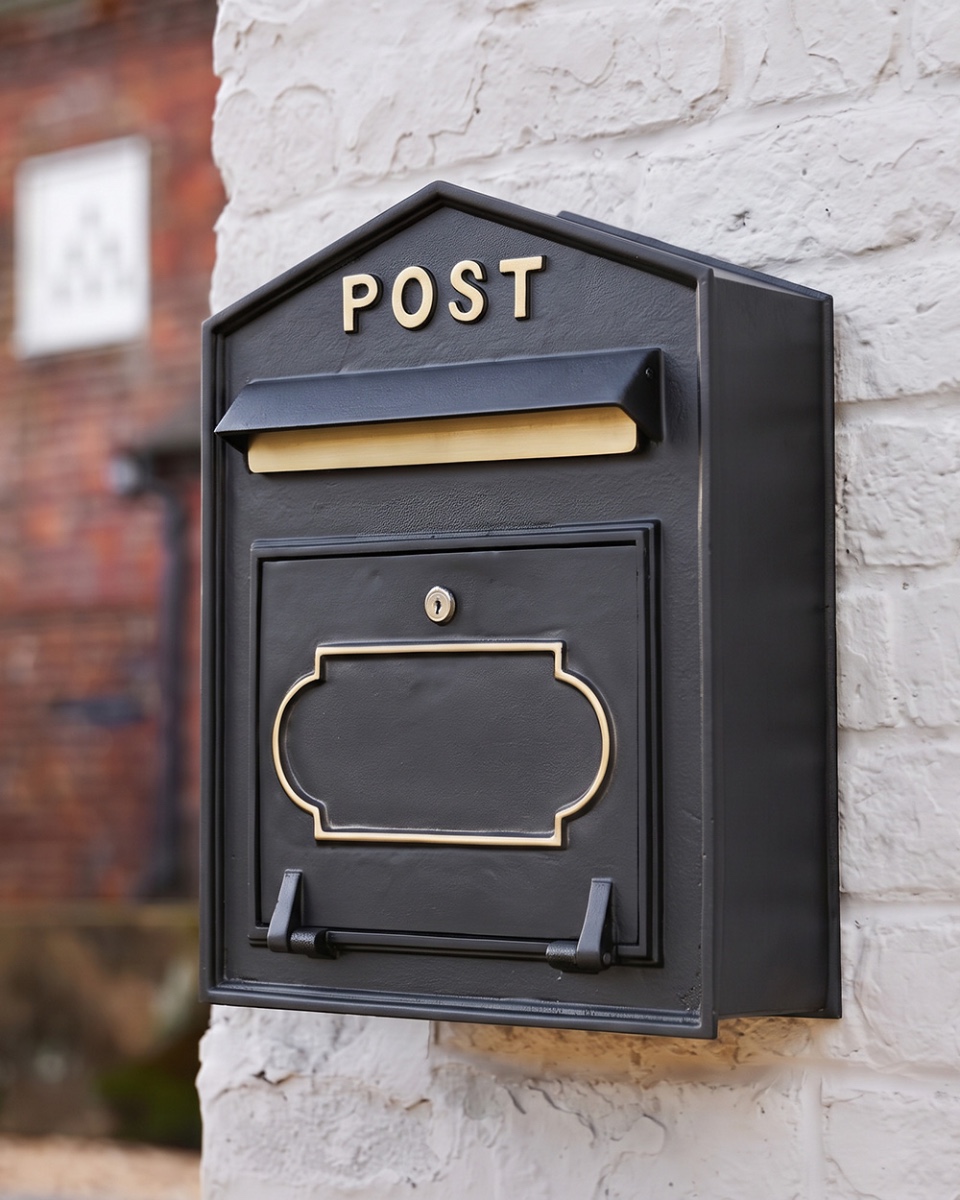 'Rotherfield' Classic Wall Mounted Postbox - Black & Gold