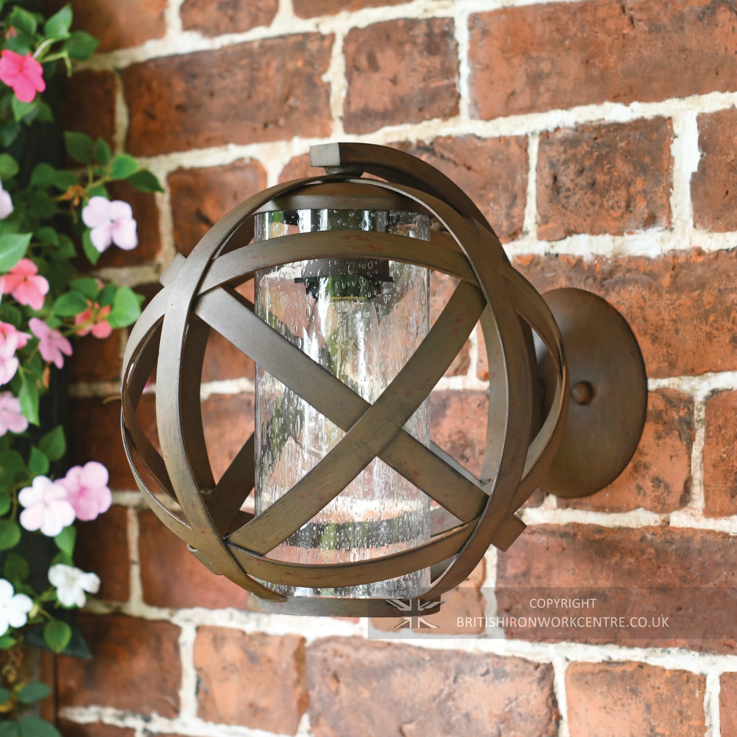 Outdoor Rustic Metal Globe Wall Lantern
