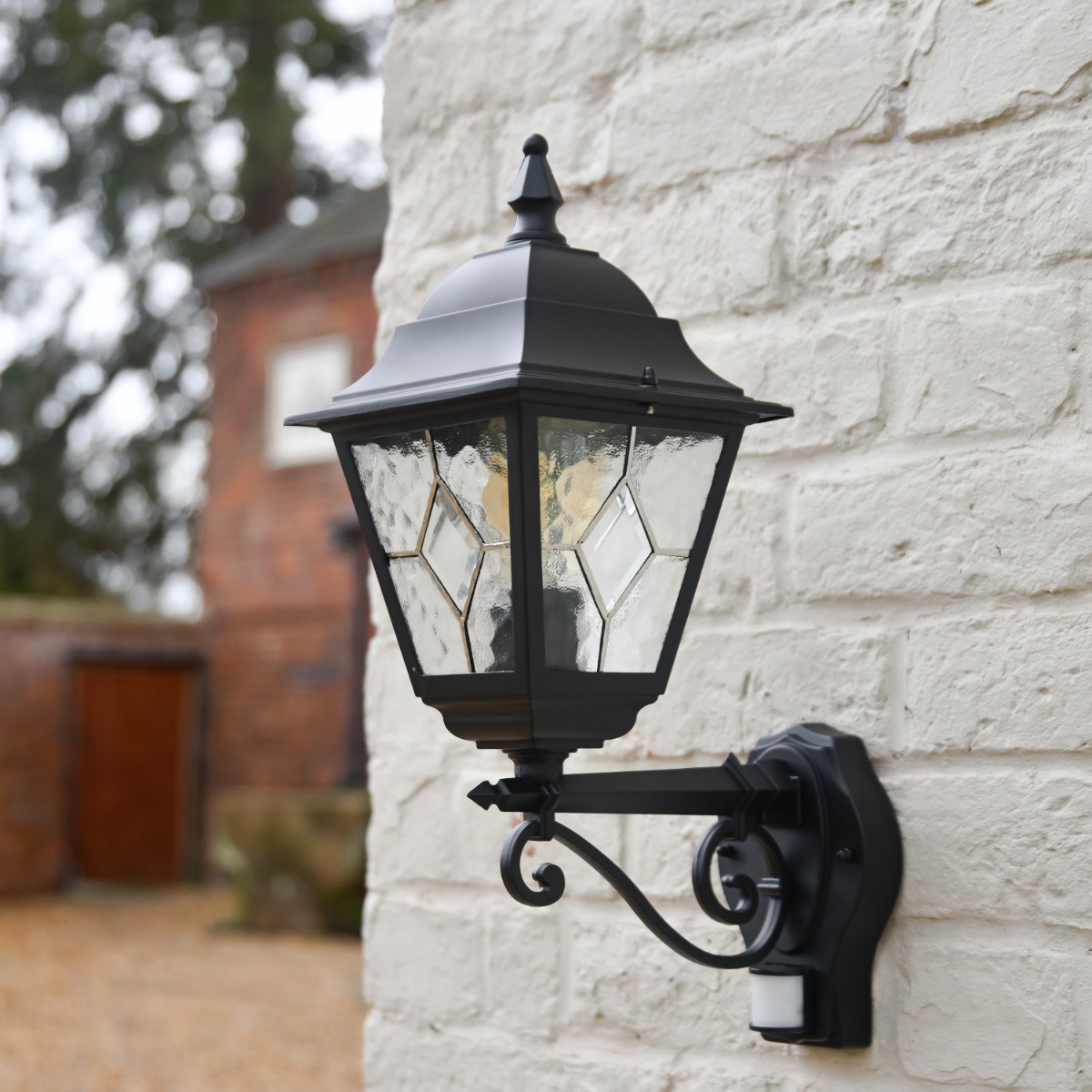 "Sherwood" Black Bottom-Fix Wall Lantern with PIR Sensor