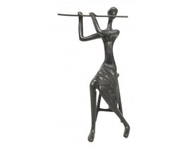 Cast Iron Sitting Flute Playing Figurine