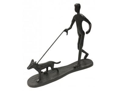 Cast Iron Man Running with Dog Figurine