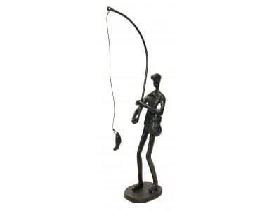 Cast Iron Man Fishing Figurine
