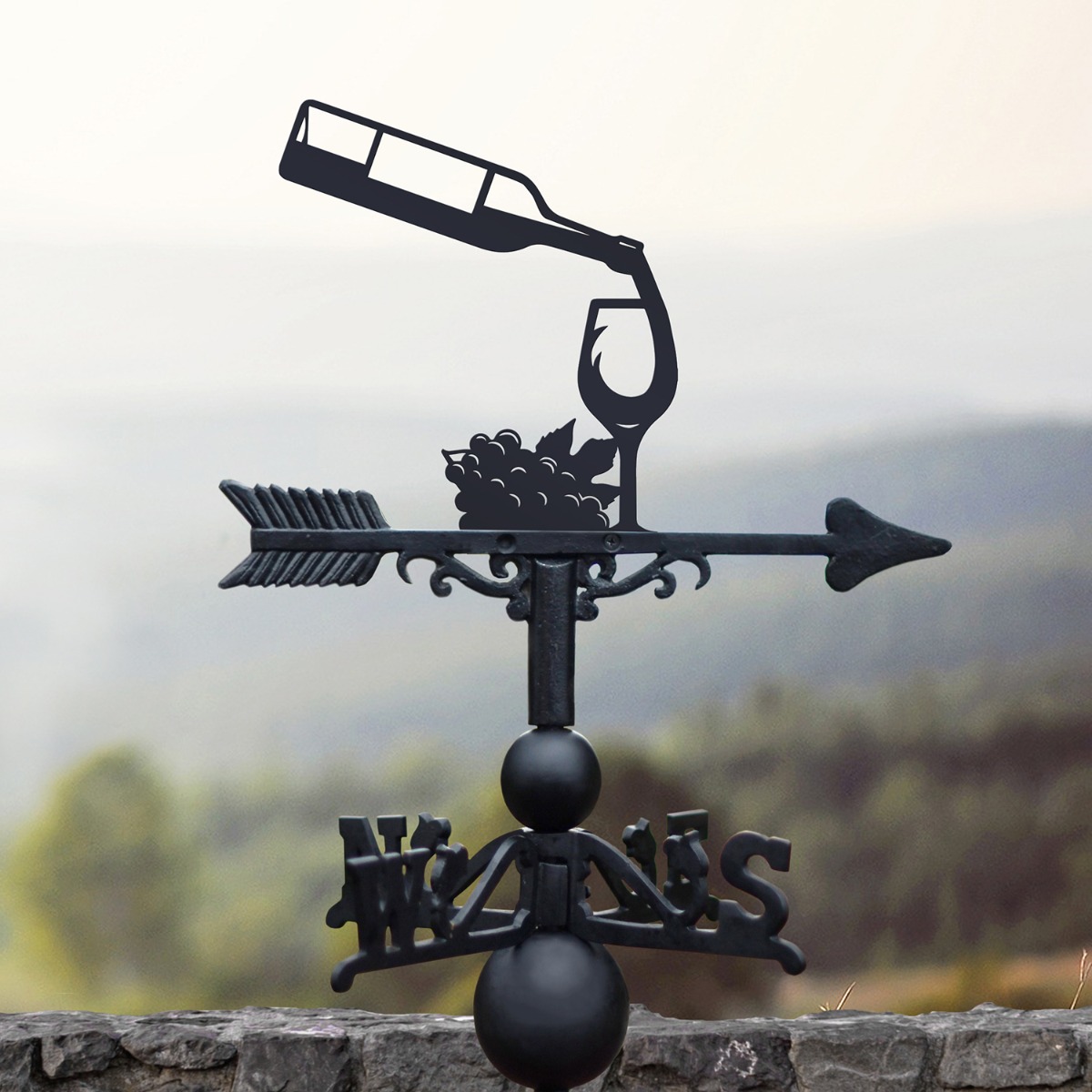 Cast Iron & Steel Wine Bottle & Glass Weathervane