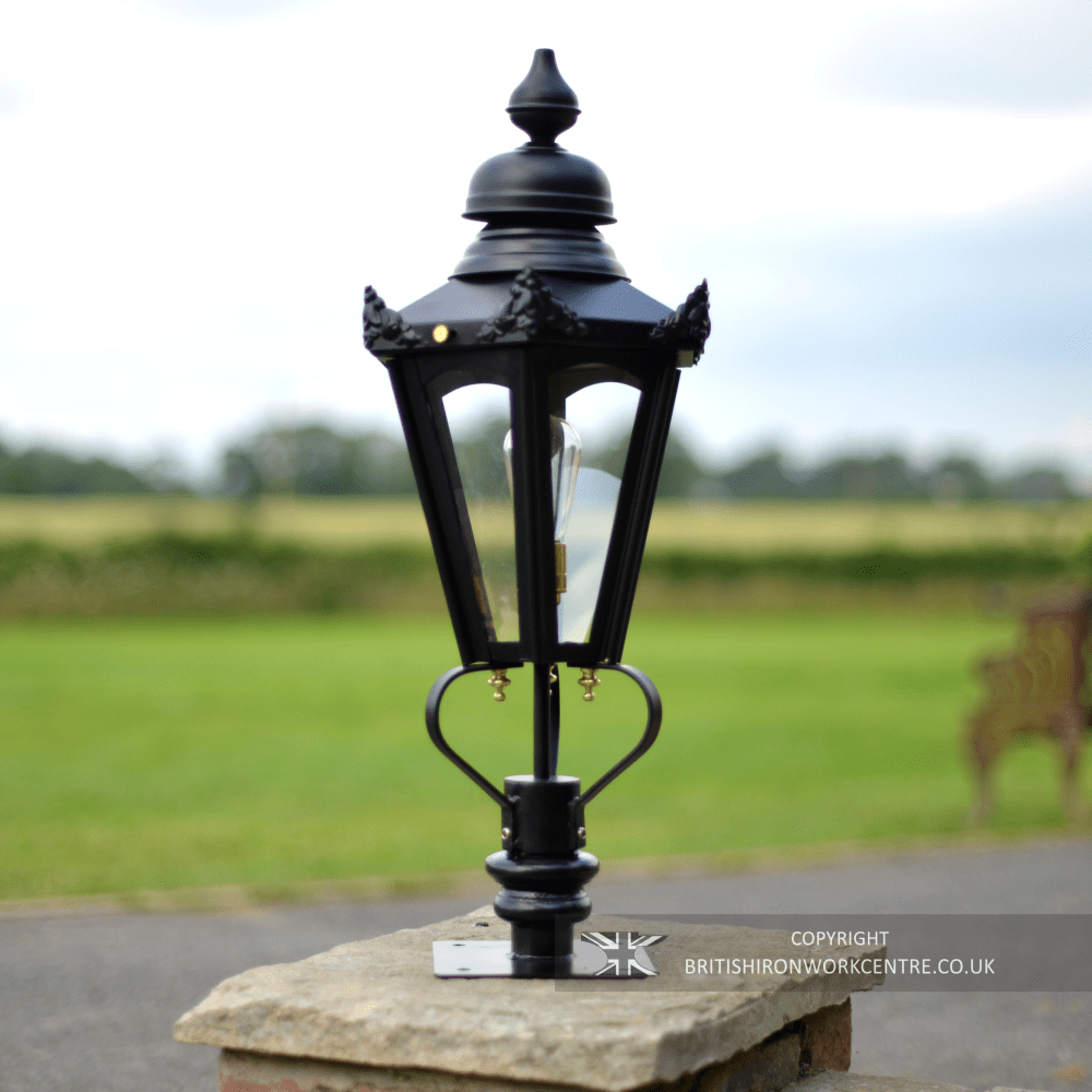 Traditional Black Hexagonal Pillar Lantern Set - 76cm