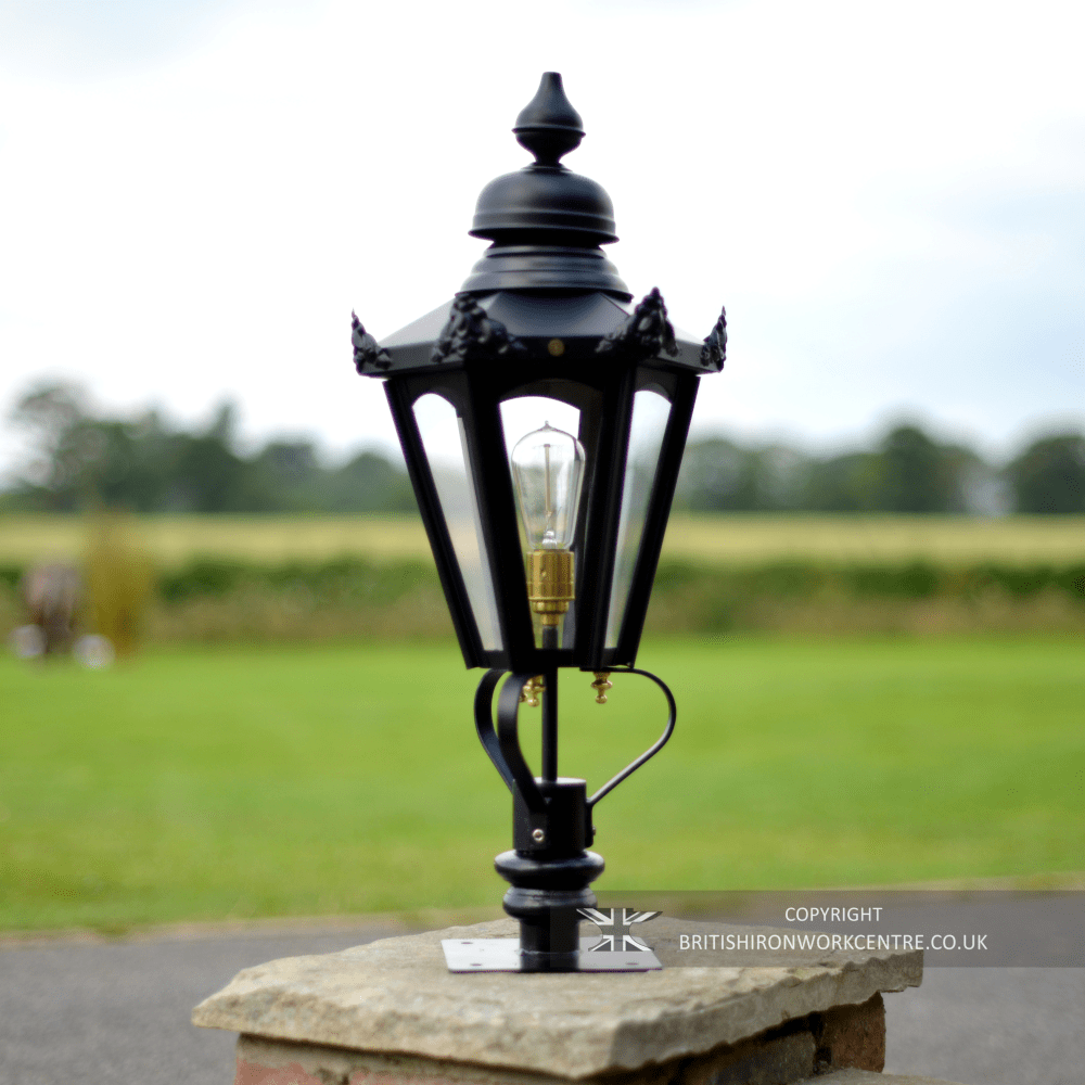 Traditional Black Hexagonal Pillar Lantern Set - 76cm