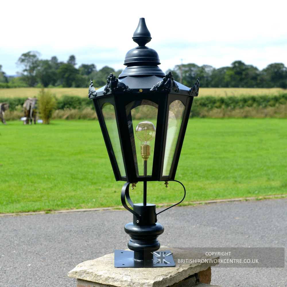 Traditional Black Hexagonal Pillar Lantern Set - 102cm