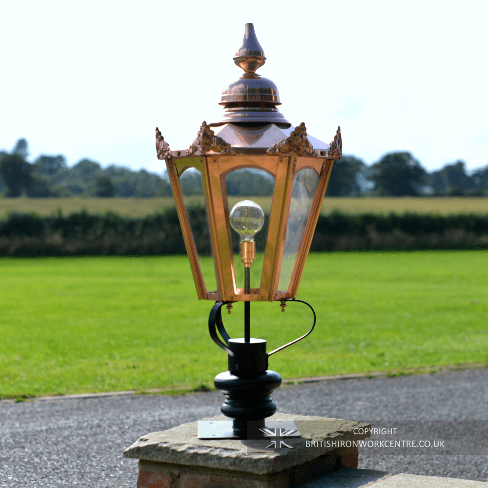Traditional Copper Hexagonal Pillar Lantern Set - 102cm