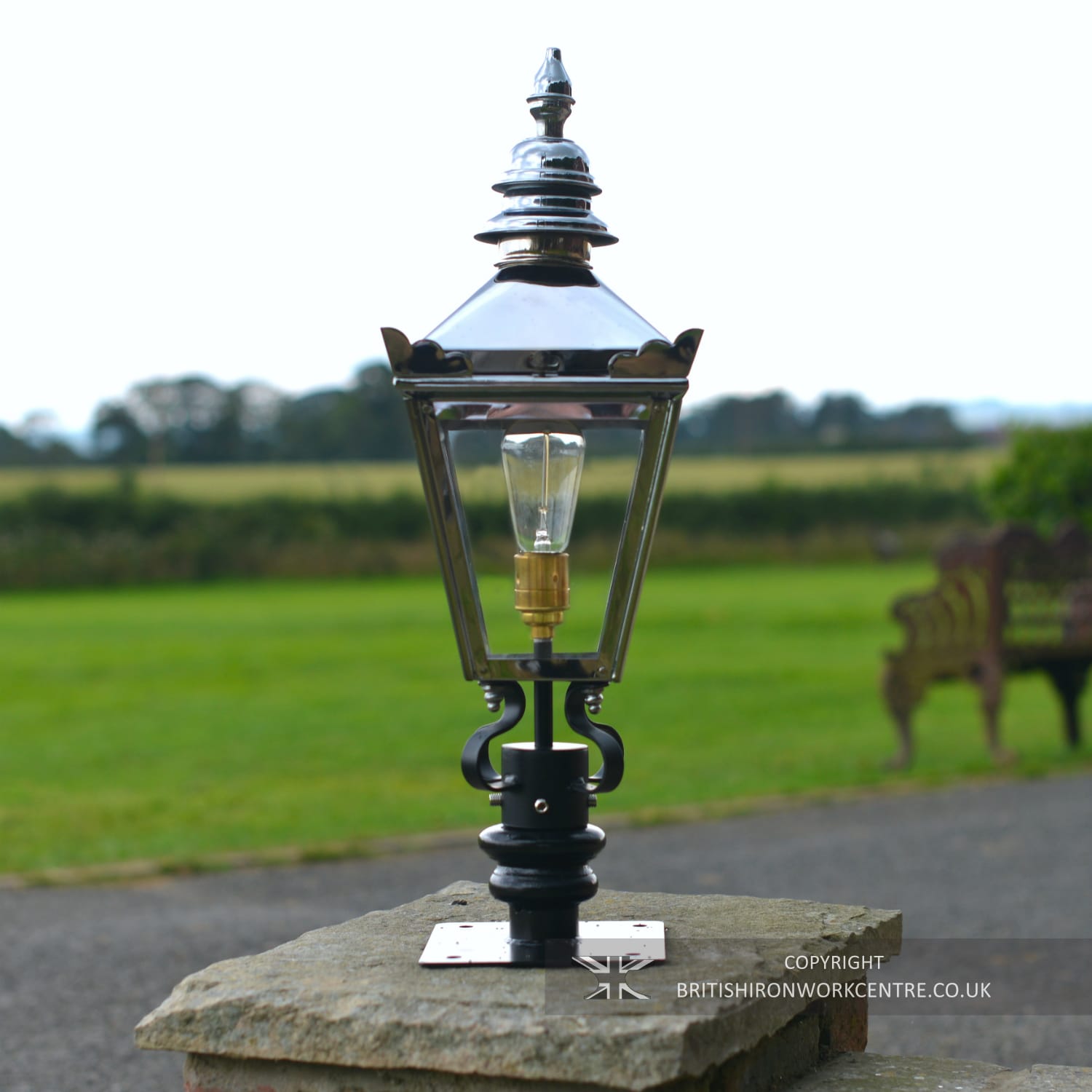 Traditional Bright Chrome Kensington Pillar Lantern Set - 64cm