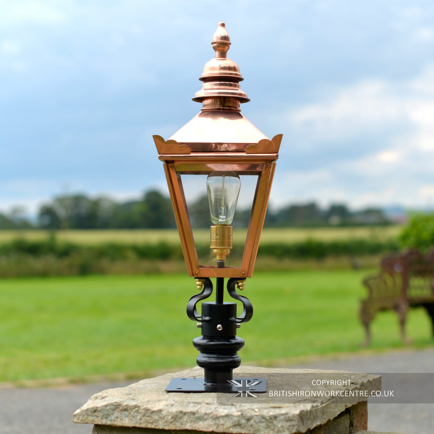 Traditional Copper Kensington Pillar Lantern Set - 64cm
