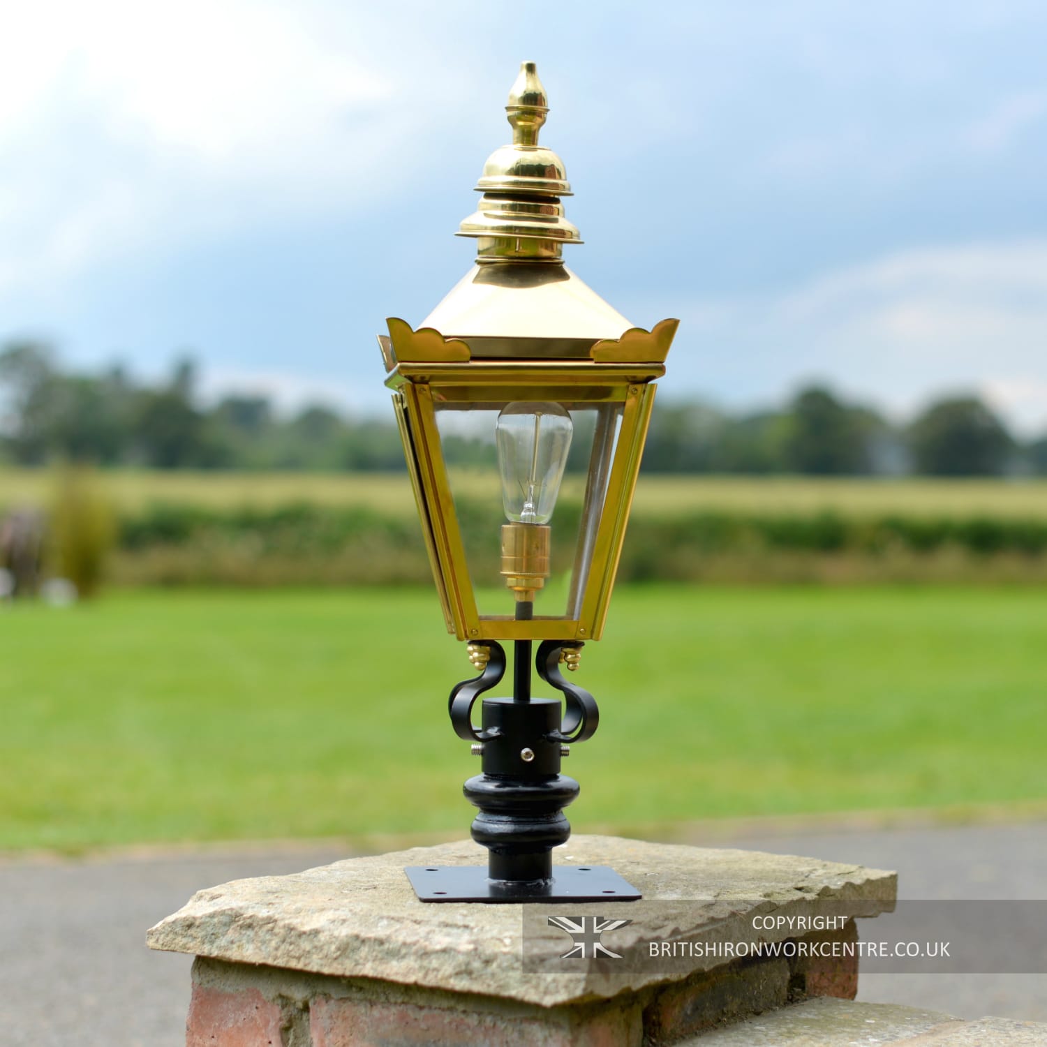 Traditional Polished Brass Kensington Pillar Lantern Set - 64cm