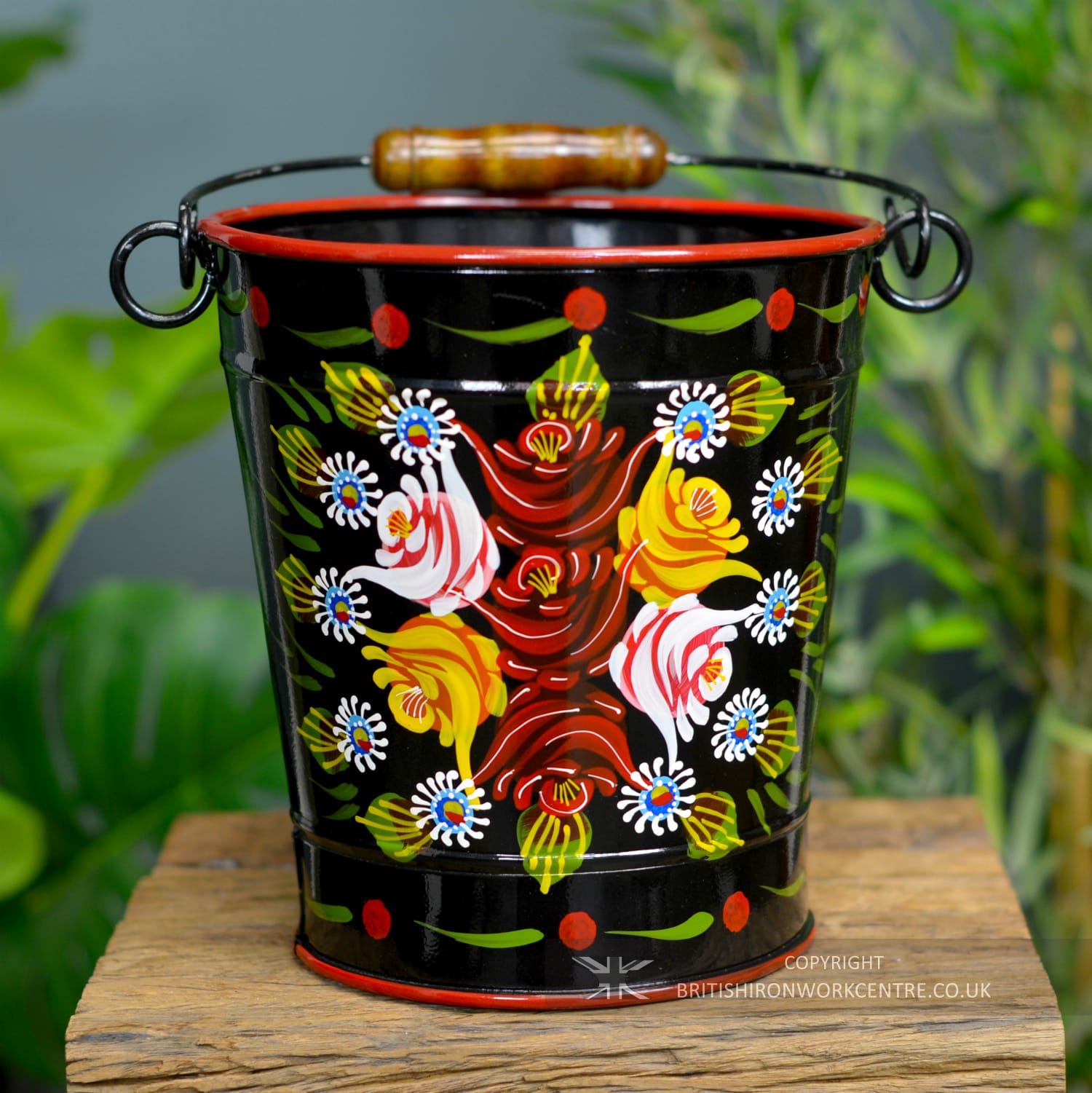 23cm Tall Hand Painted Black Narrowboat Bucket