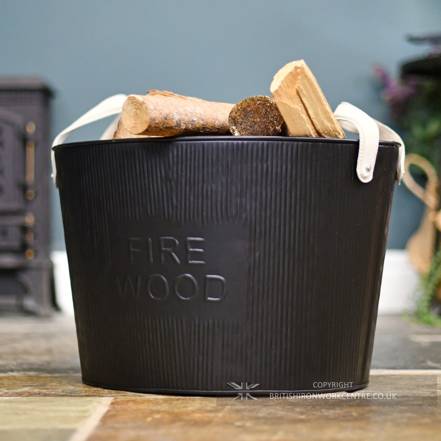 'Fire Wood' Large Black Steel Log Basket