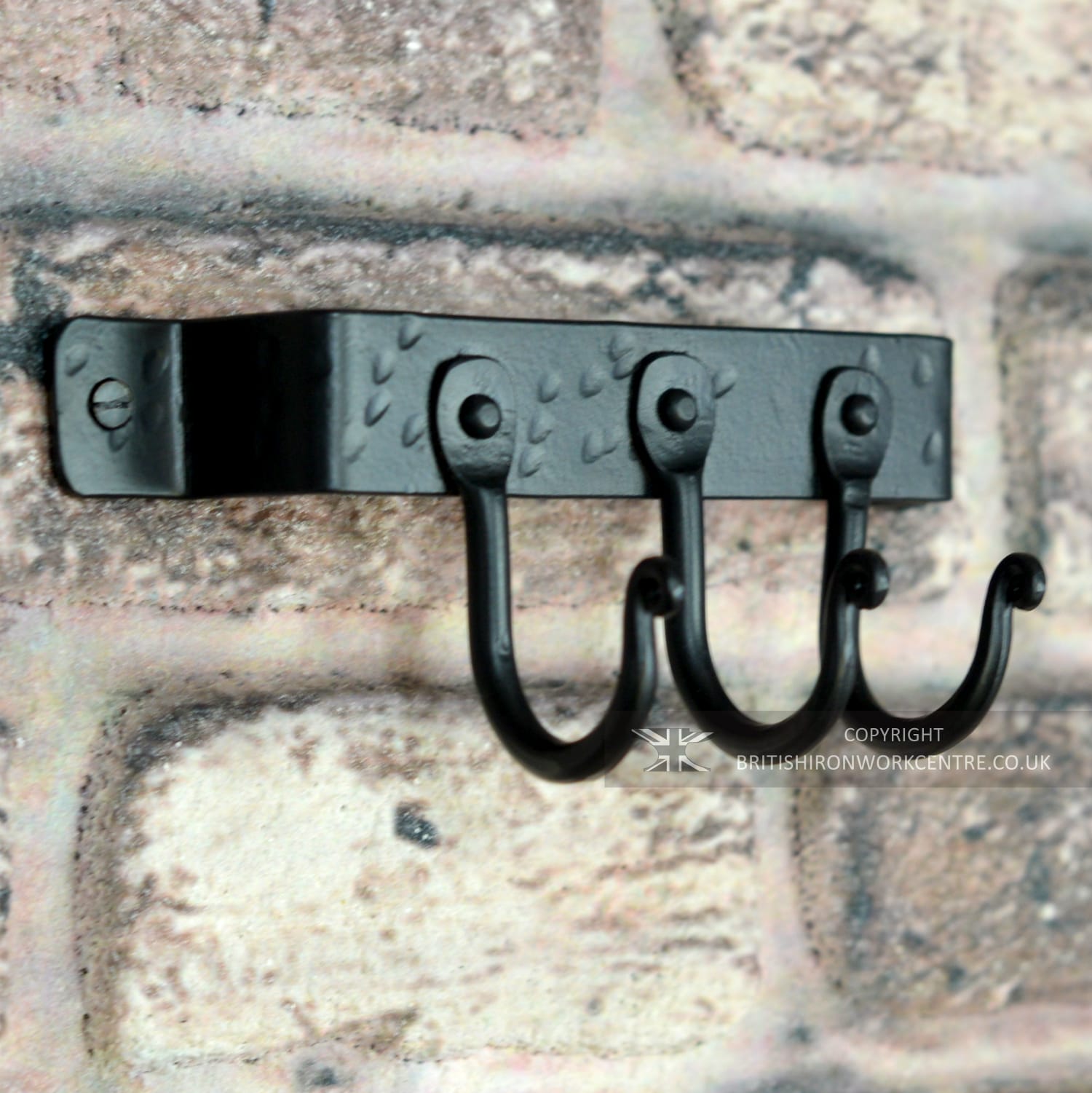3 Hook Black Wall Mounted Fireside Tool Rack