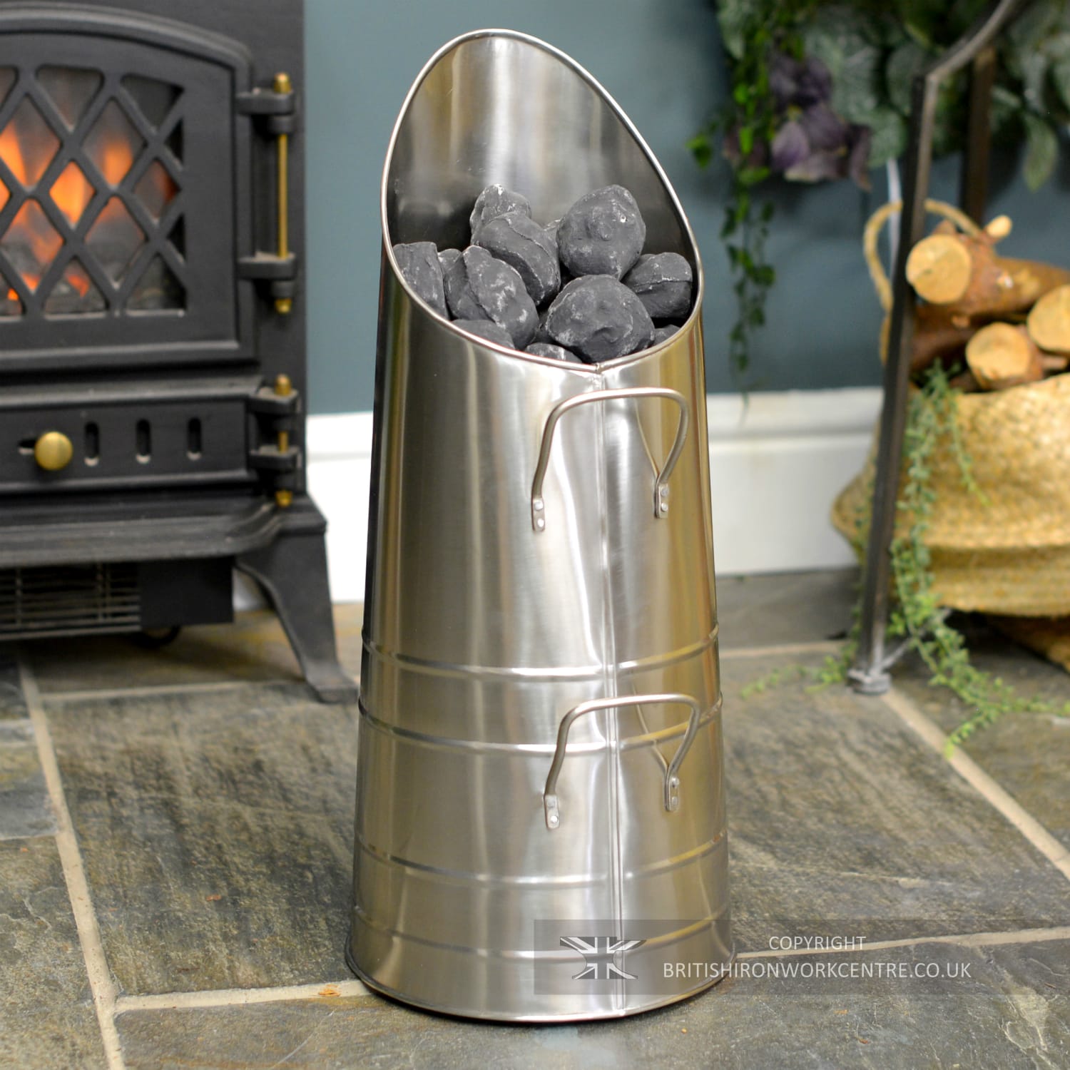 Steel Brushed Pewter Finish Traditional Fireside Coal Hod