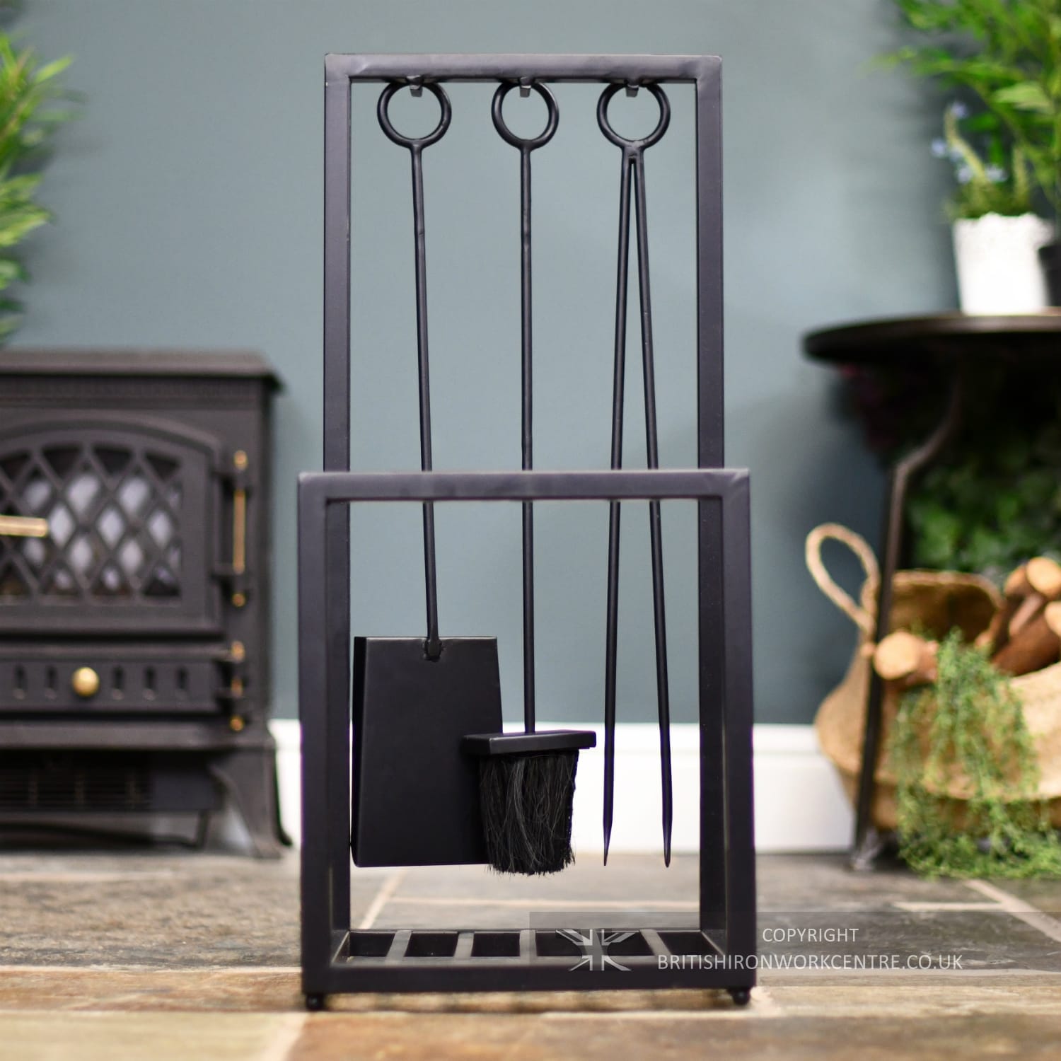 Contemporary Fireside Log Holder with Tools