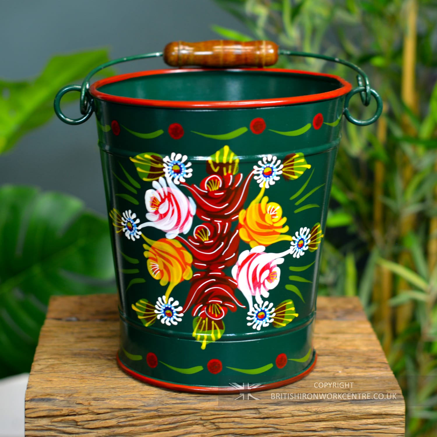 23cm Tall Hand Painted Green Narrowboat Bucket