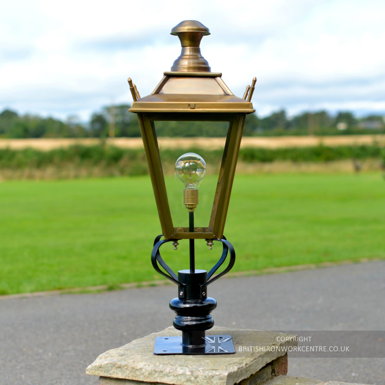 Traditional Brass Dorchester Pillar Lantern Set - 81cm
