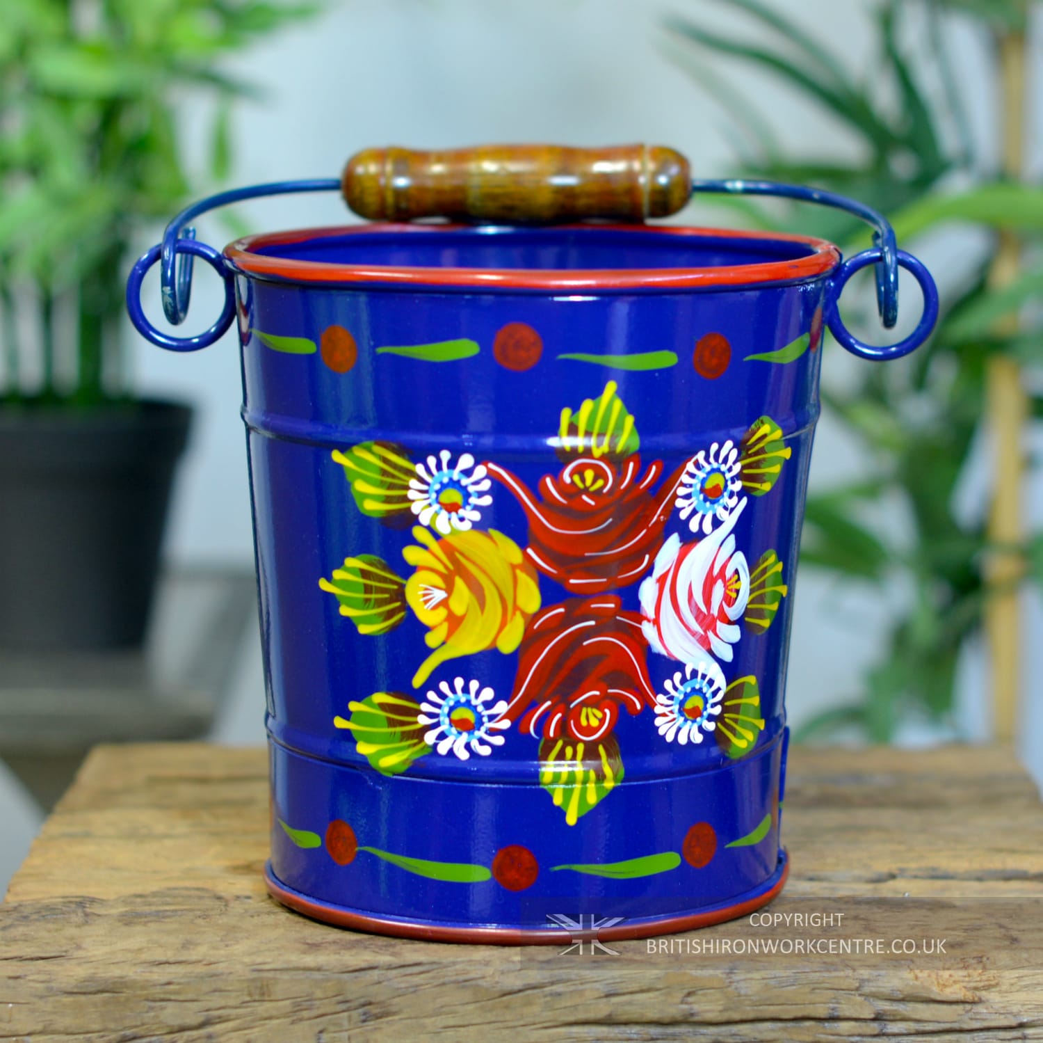 19cm Tall Hand Painted Blue Narrowboat Bucket