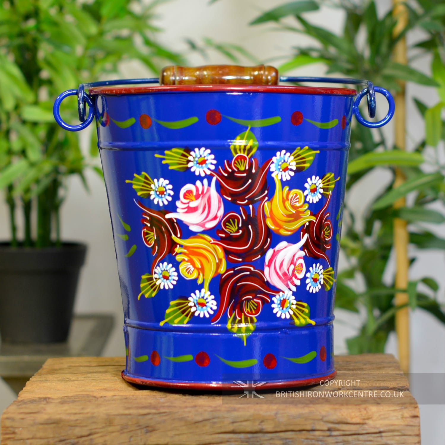 23cm Tall Hand Painted Blue Narrowboat Bucket
