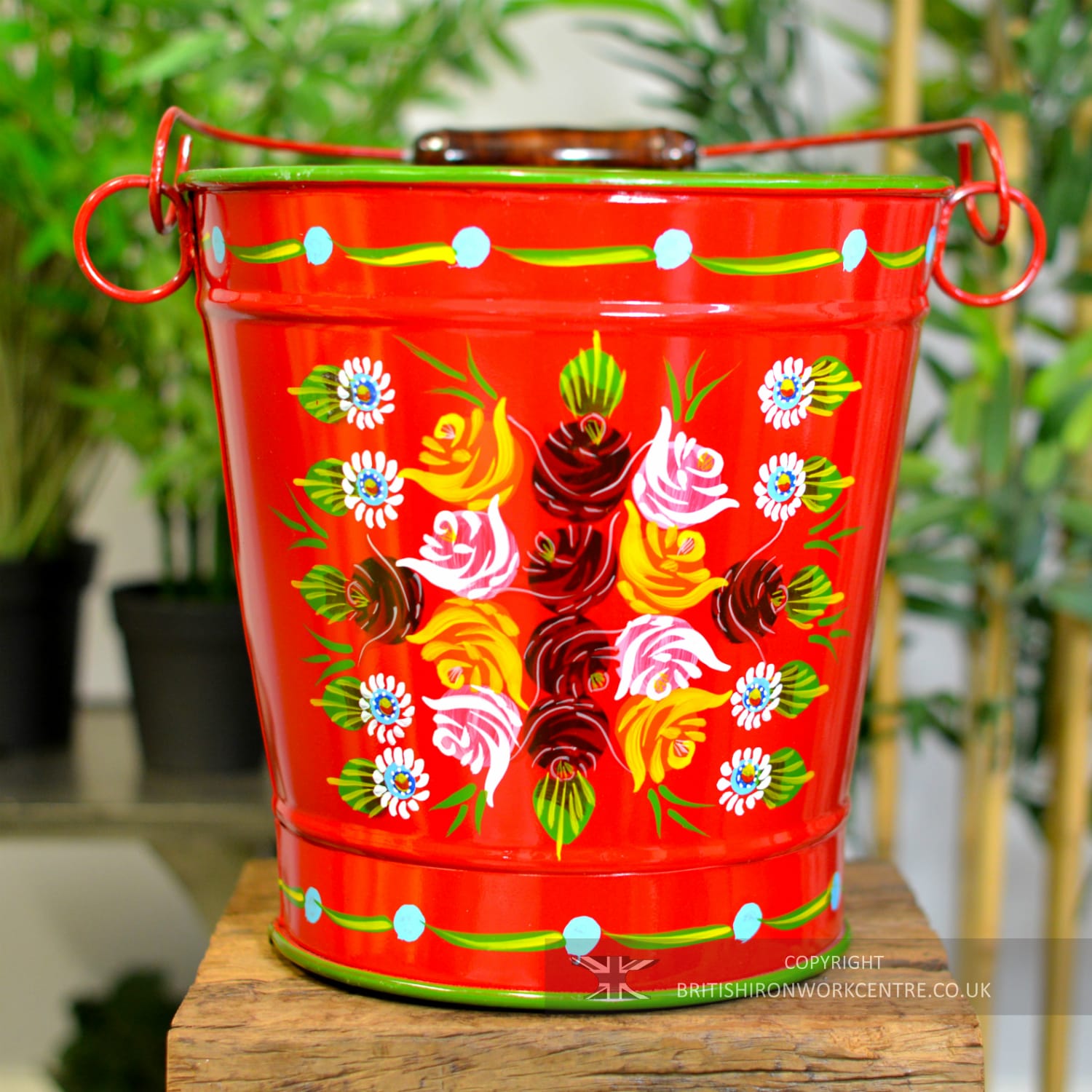 30cm Tall Hand Painted Red Narrowboat Bucket