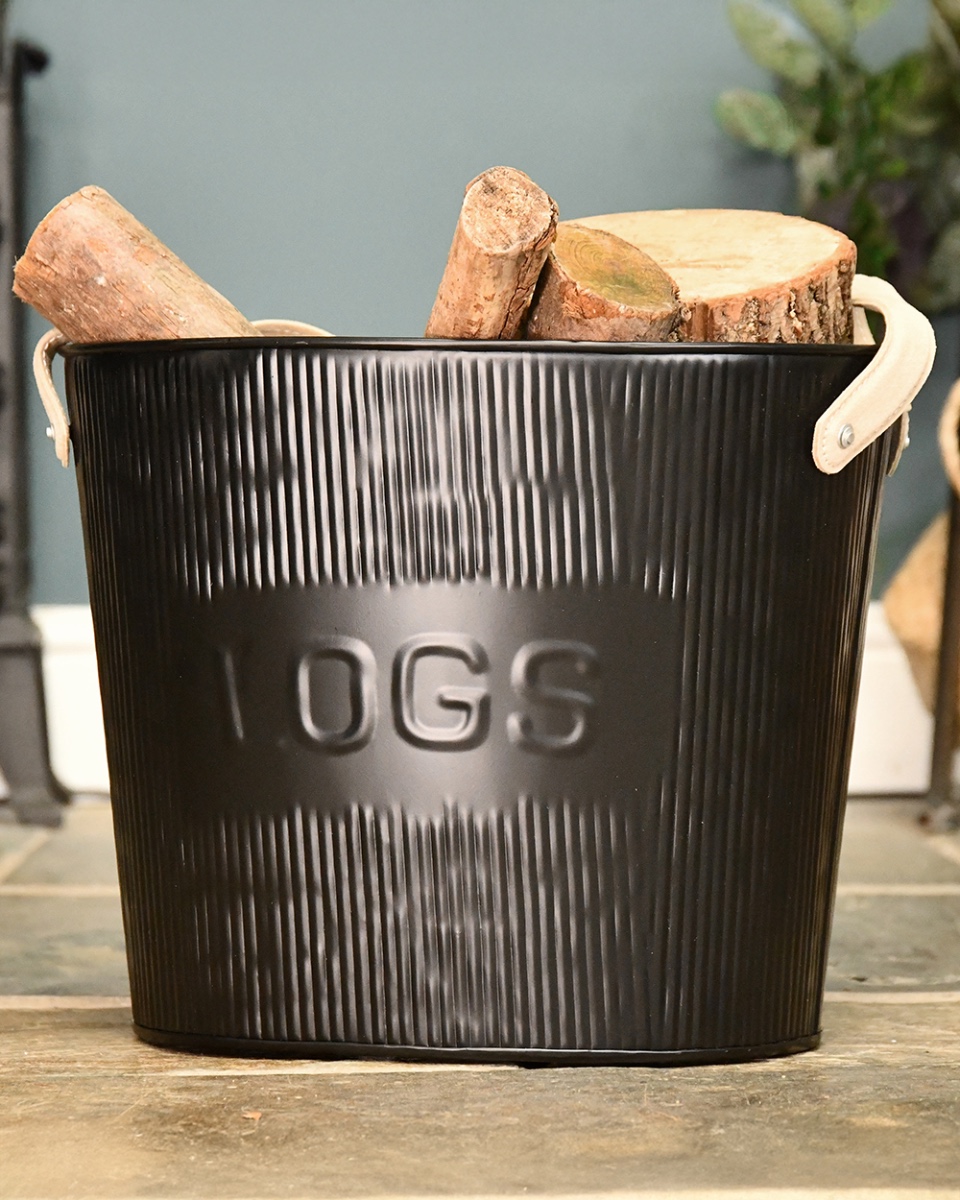 'Logs' Small Black Steel Log Basket