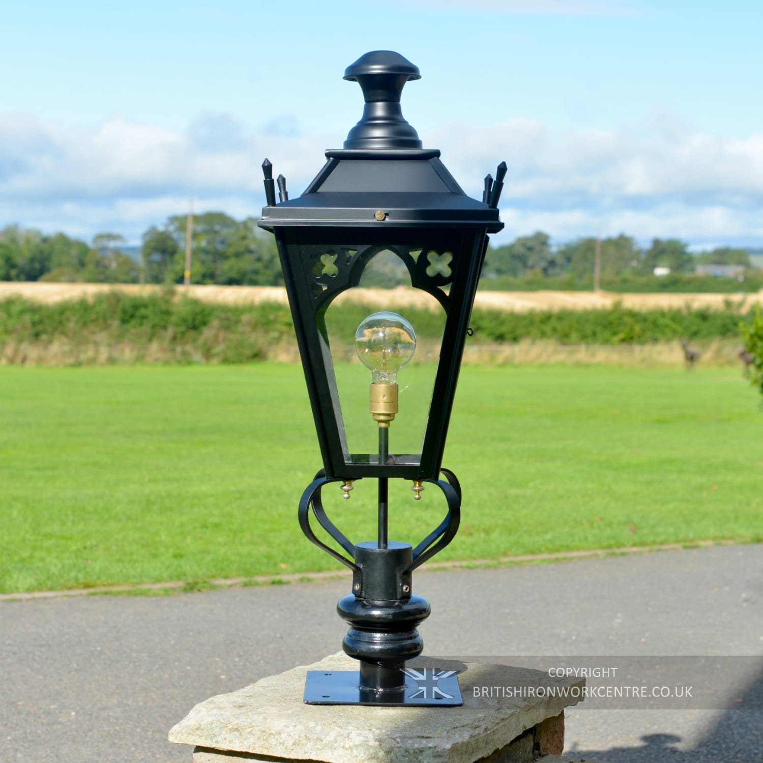 Traditional Black Gothic Dorchester Pillar Lantern Set - 81cm