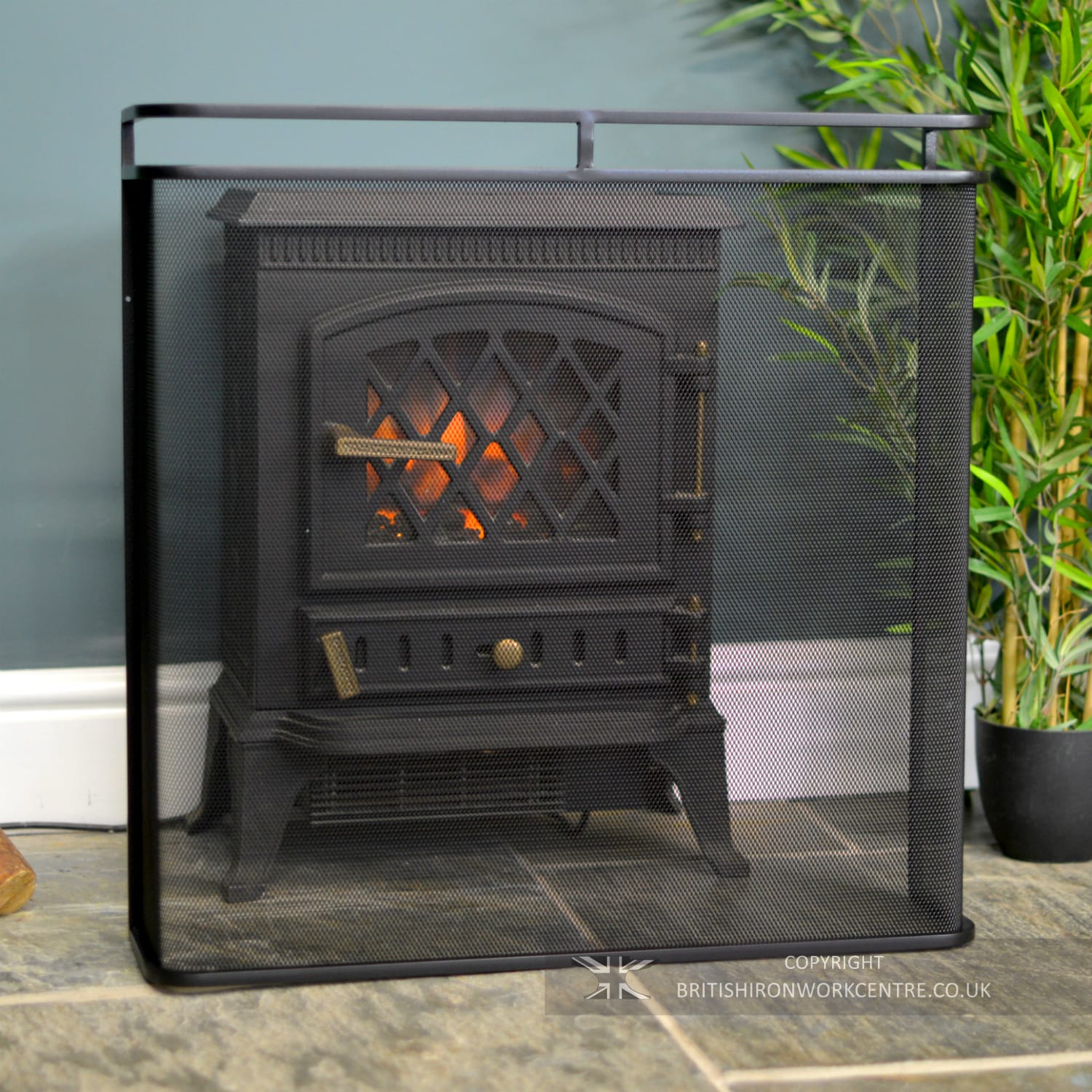 Black Single Pane Curved Fire Guard
